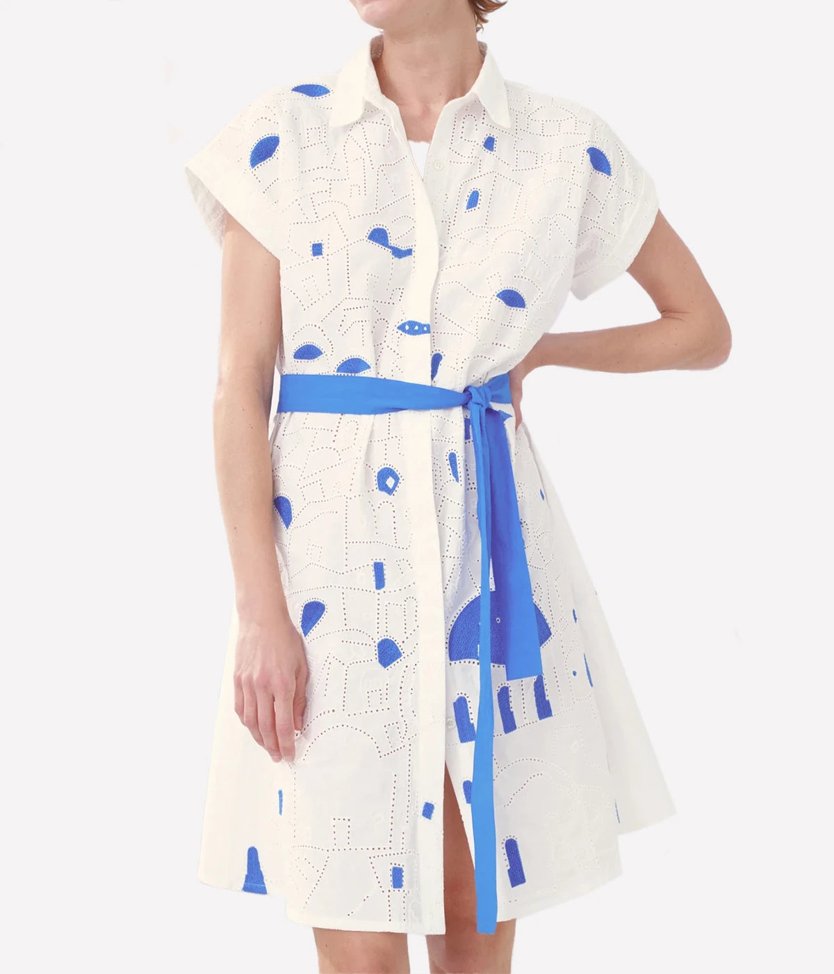 Elios Embroidered Short Dress in Lime White