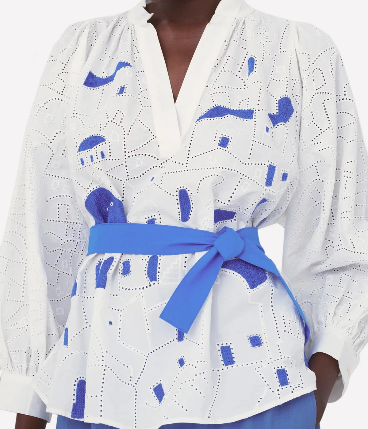 Claudie Embroidered Blouse in Lime White