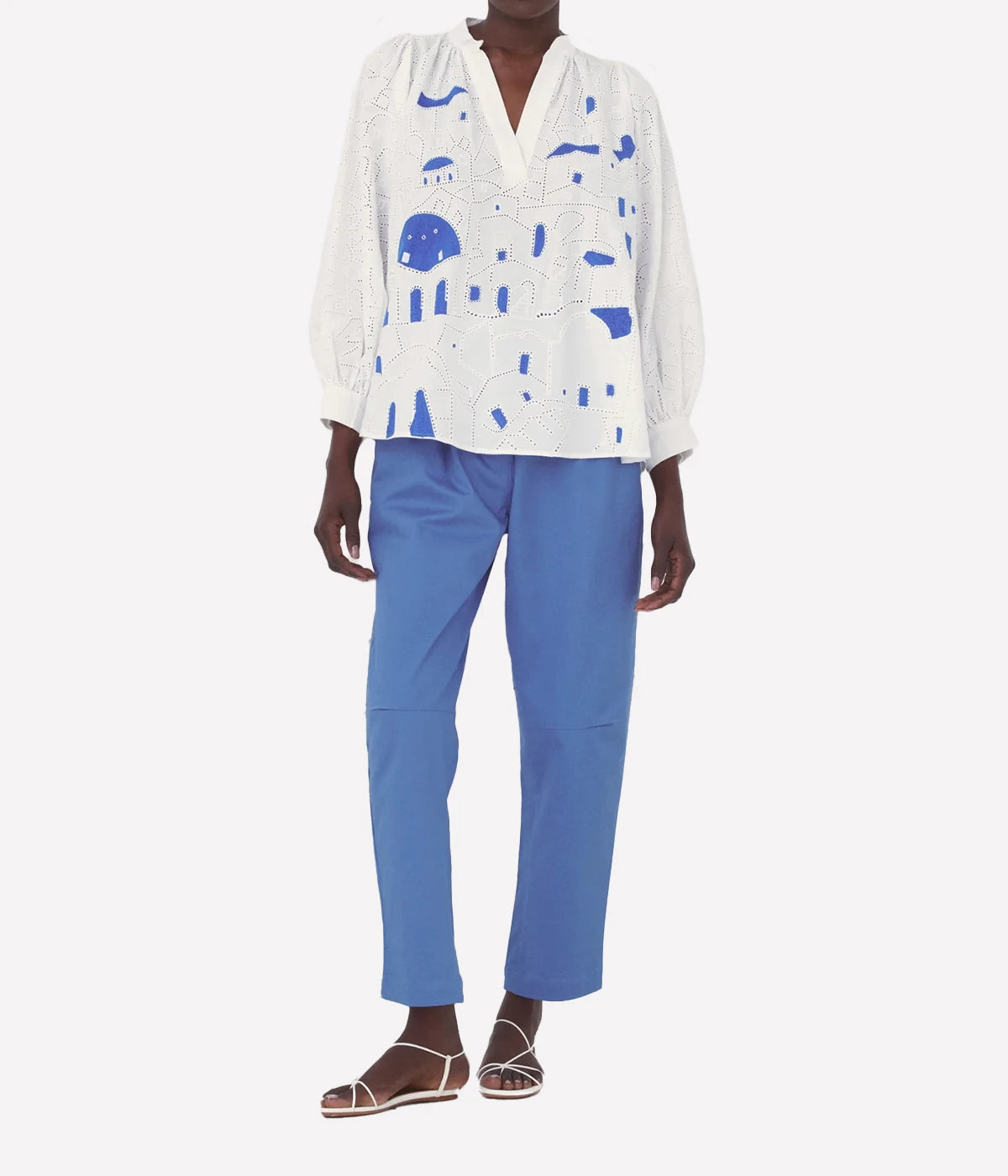 Claudie Embroidered Blouse in Lime White