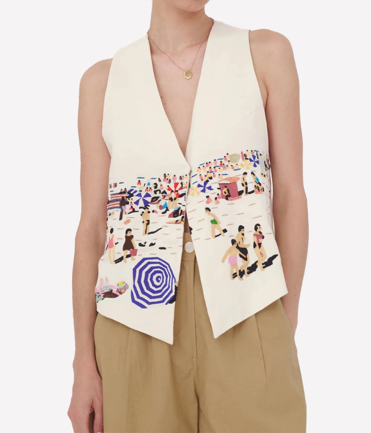 Paco Embroidered Gilet in Natural