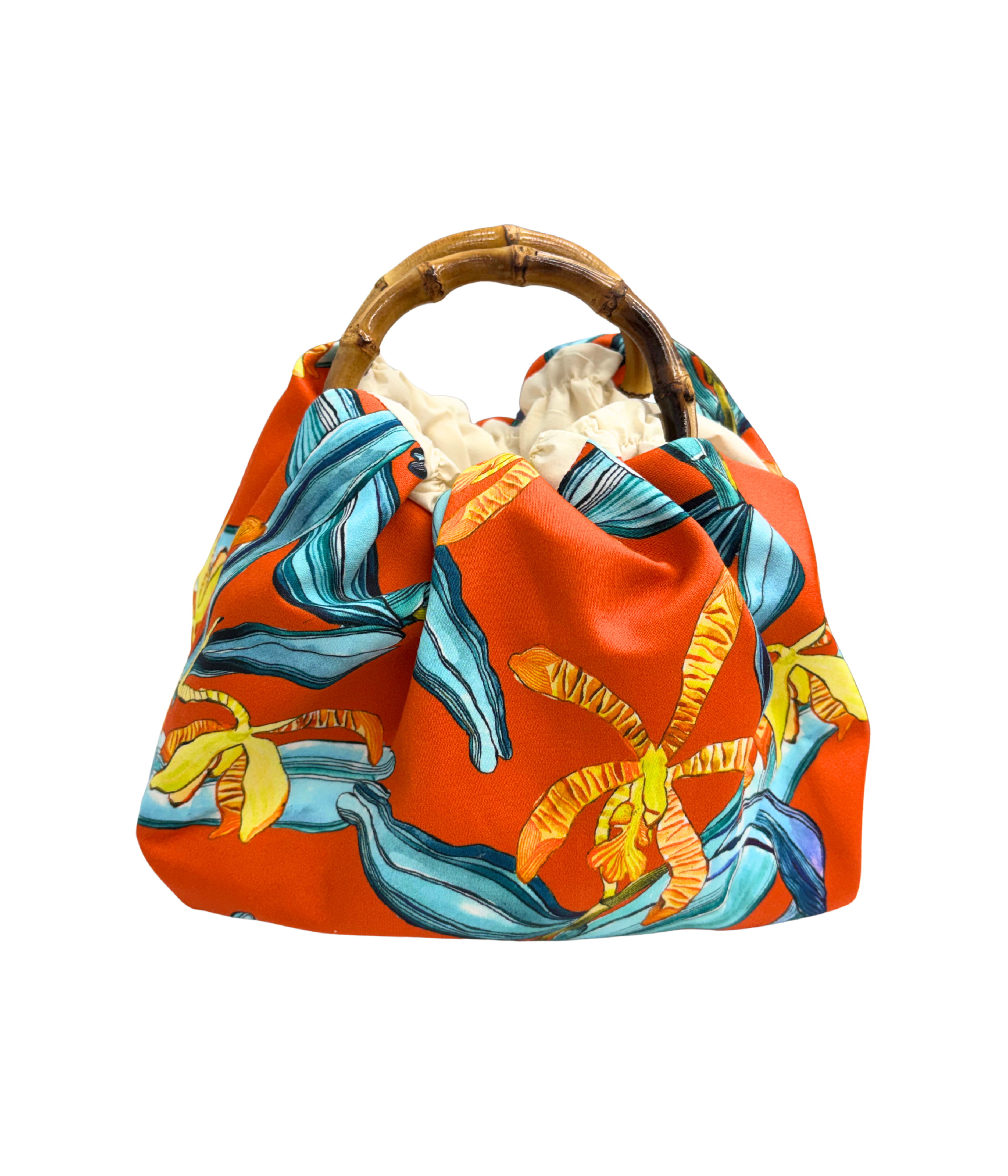 Cotton Scrunch Bamboo Bag in RED