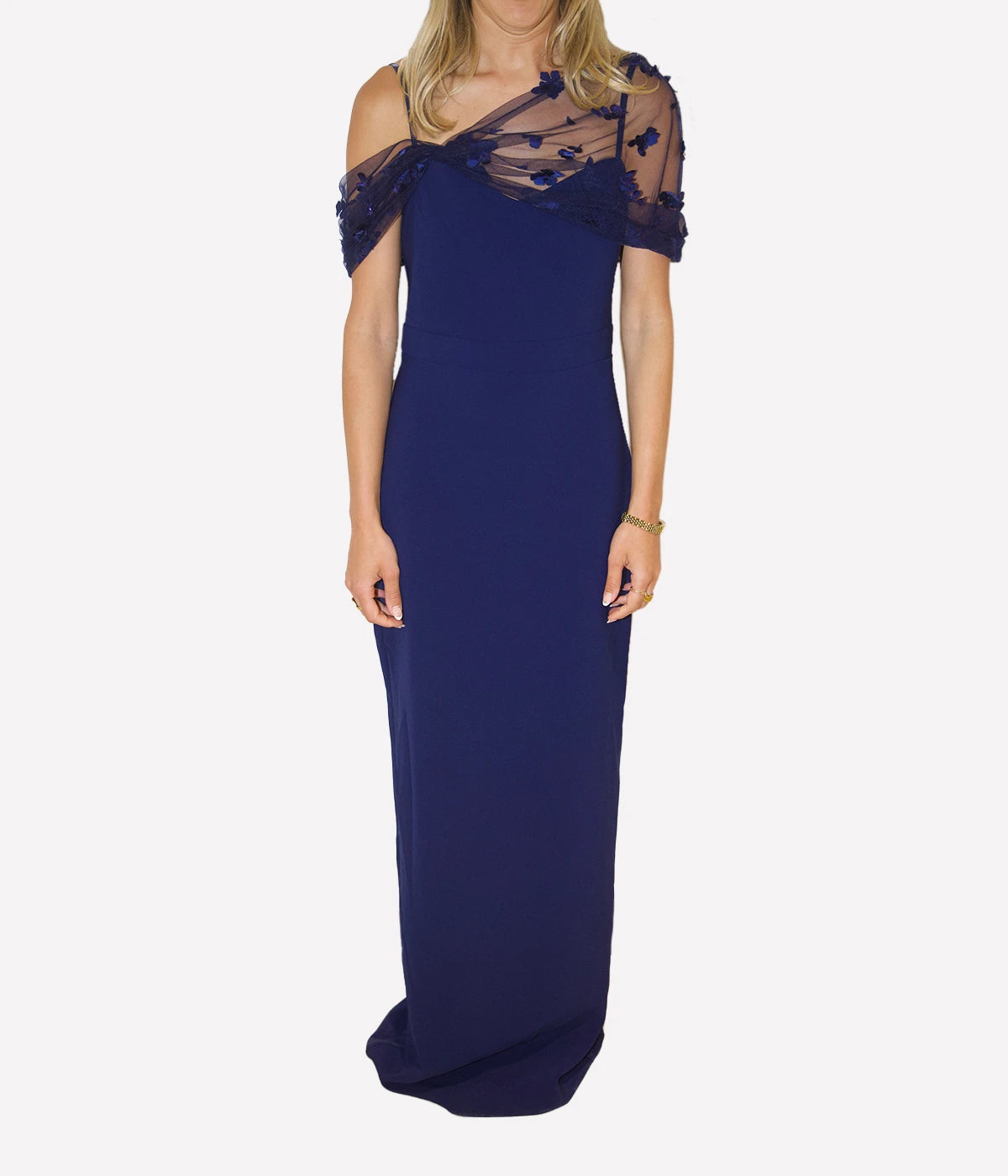 *FINAL SALE* Sophia Beaded Shawl Gown in Navy