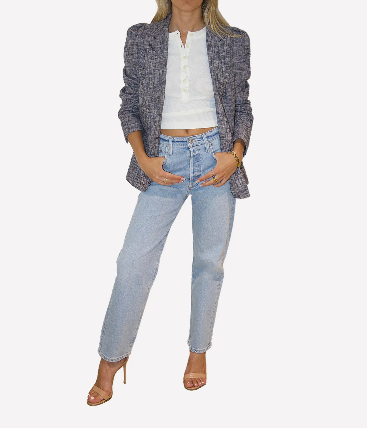 *FINAL SALE* Box Pleat Blazer in Pepper Salt