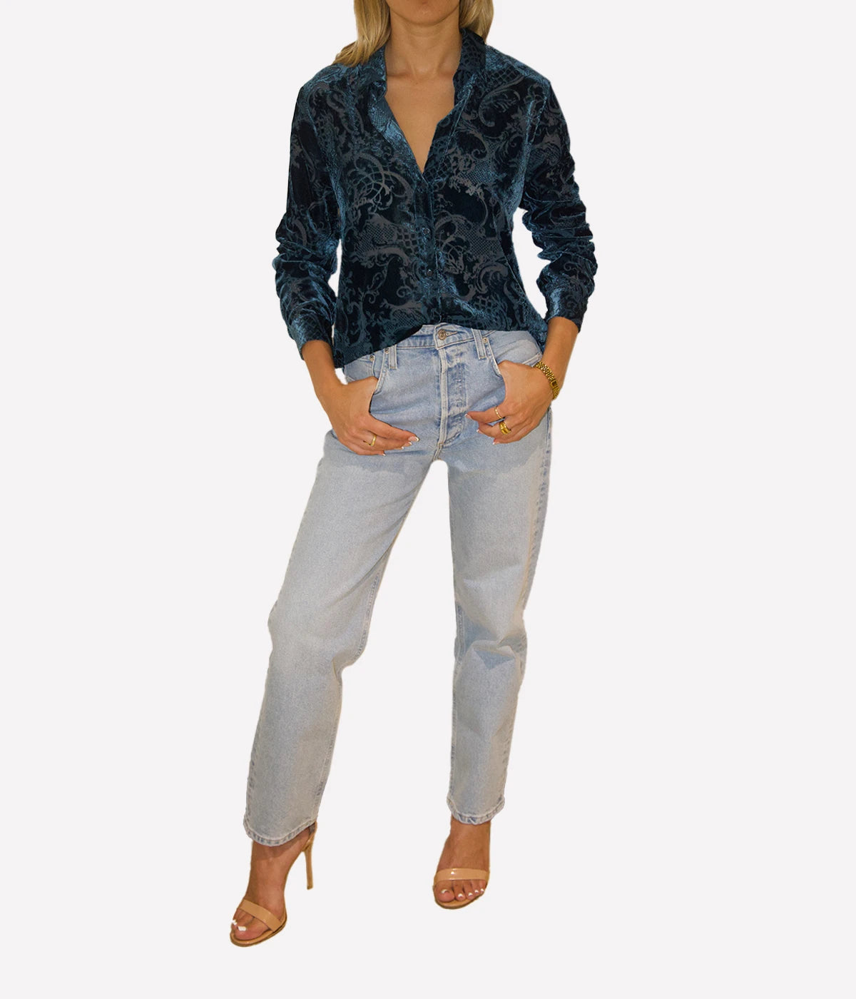 *FINAL SALE* Laurent Blouse in Deep Teal Rococo