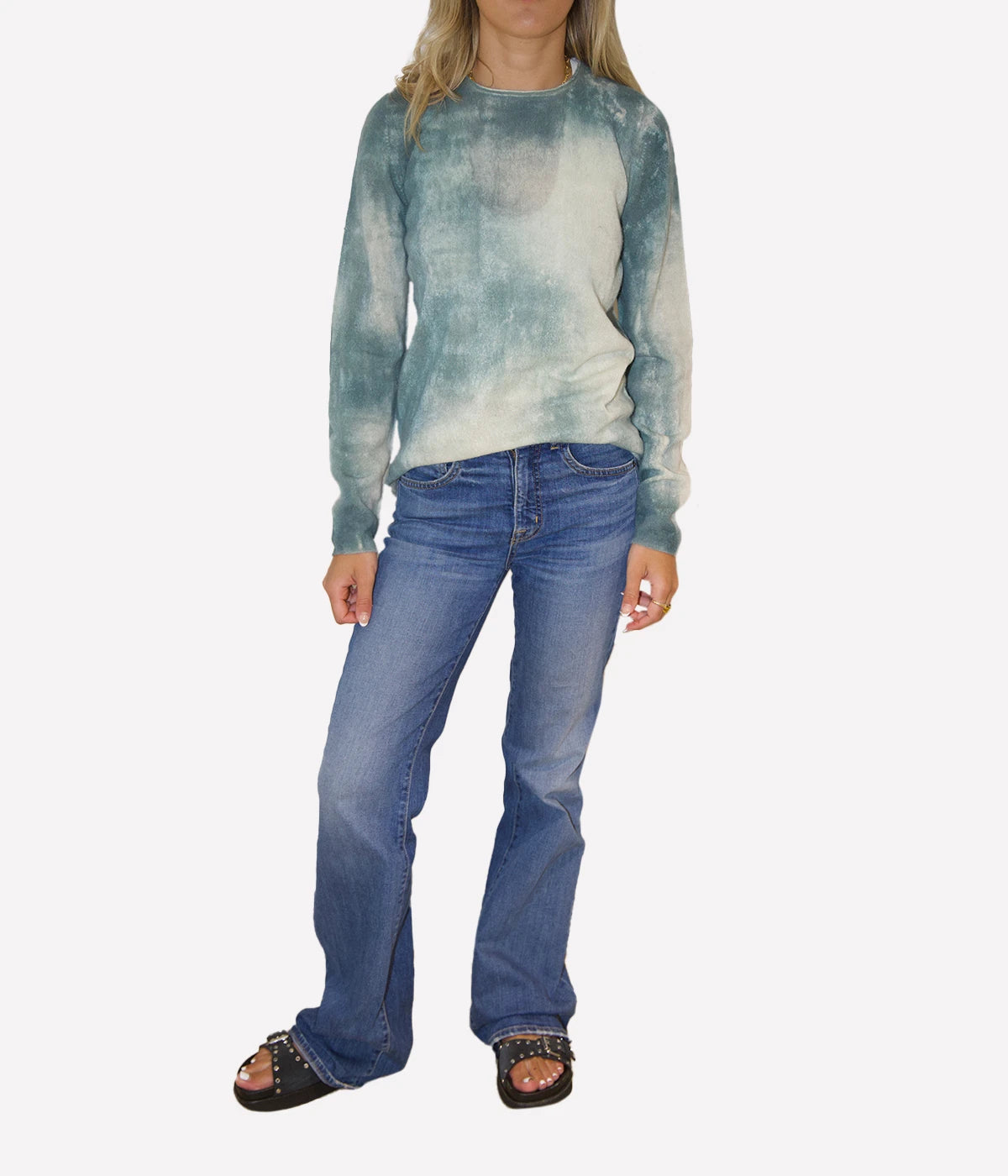 *FINAL SALE* Marmo Effect Light Cashmere Round Neck in Jade