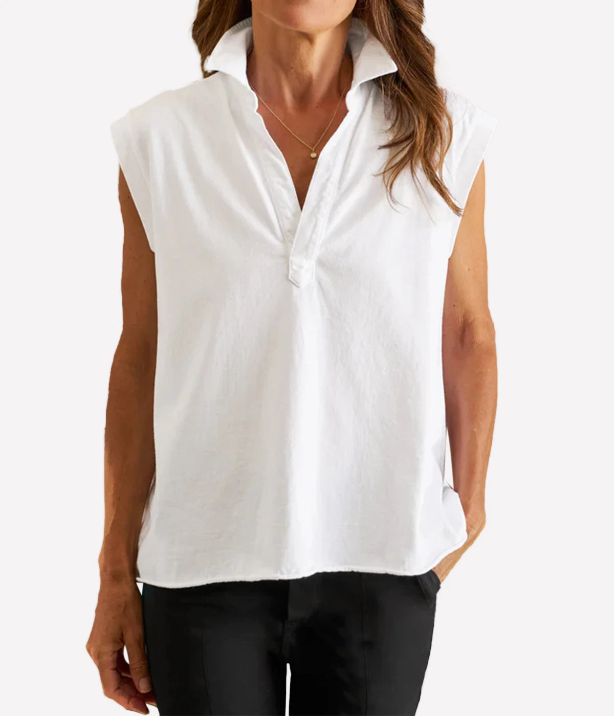 Olivia Popover Henley Tank in WHITE