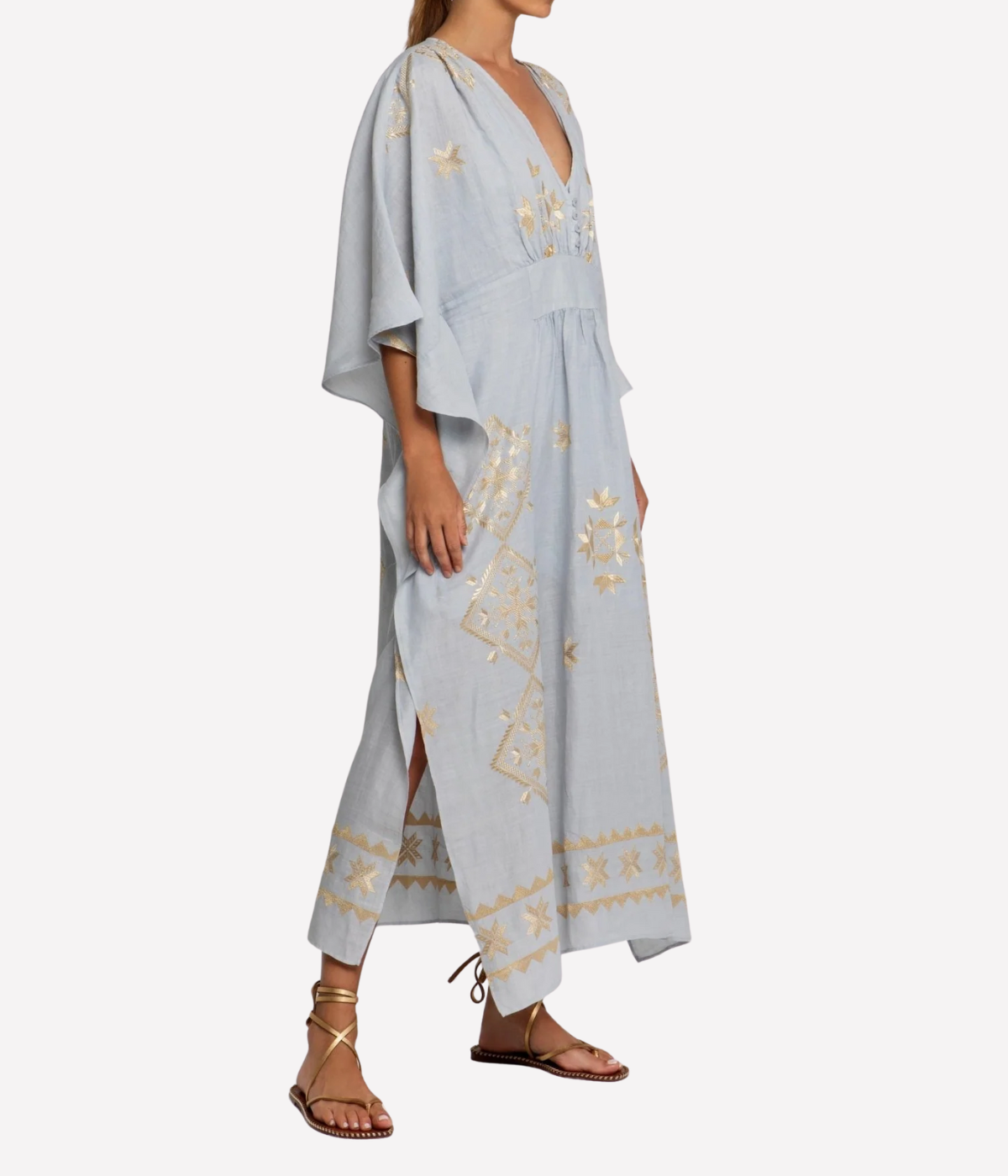 Lefkada Long Kaftan in Light Grey Gold