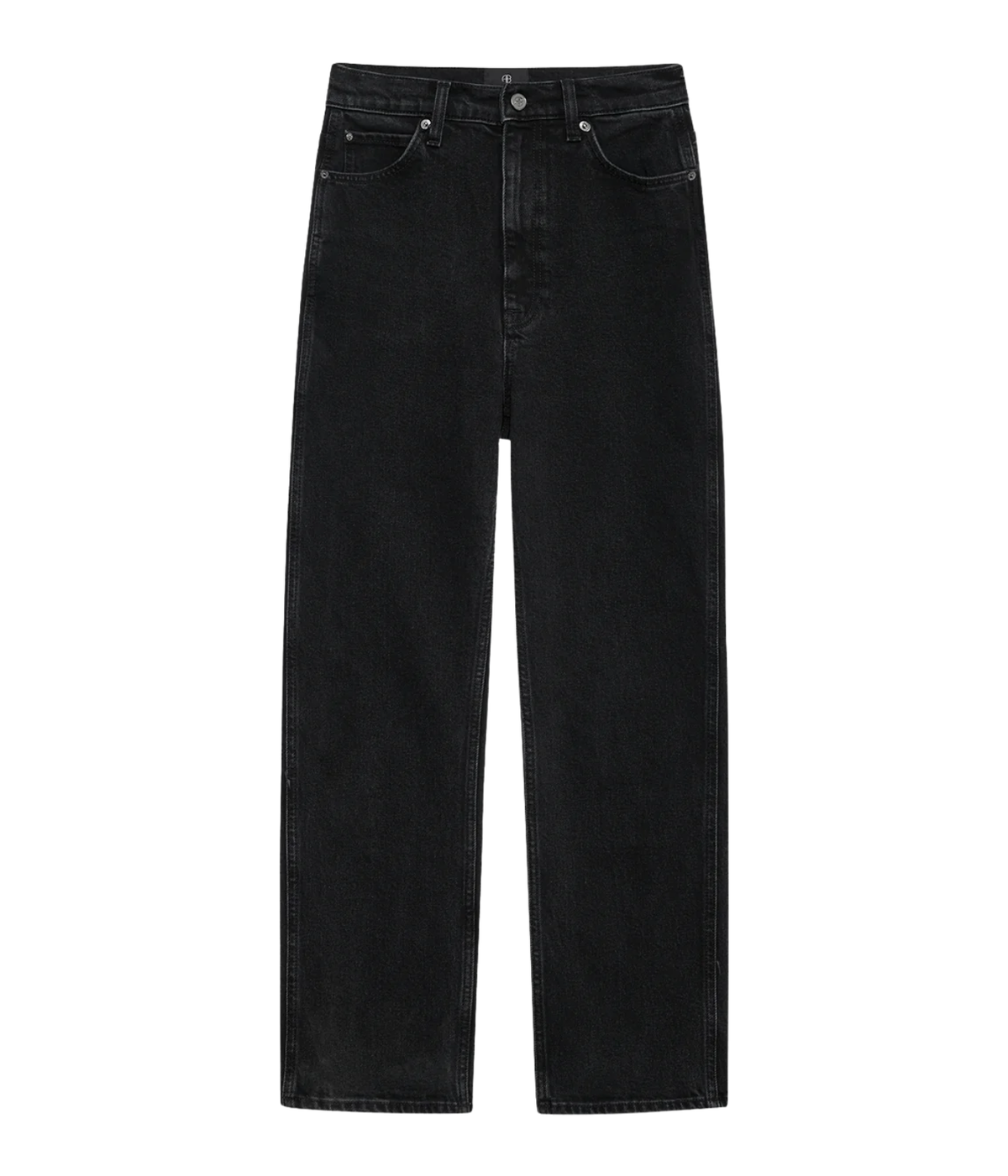 Black jeans with a brand logo on a white background