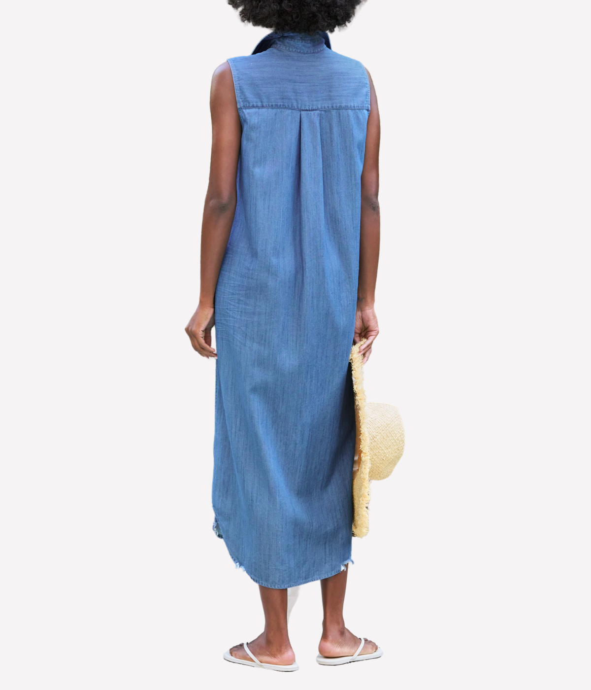 Rory Sleeveless Woven Button Up Dress in Vintage Stonewashed Indigo