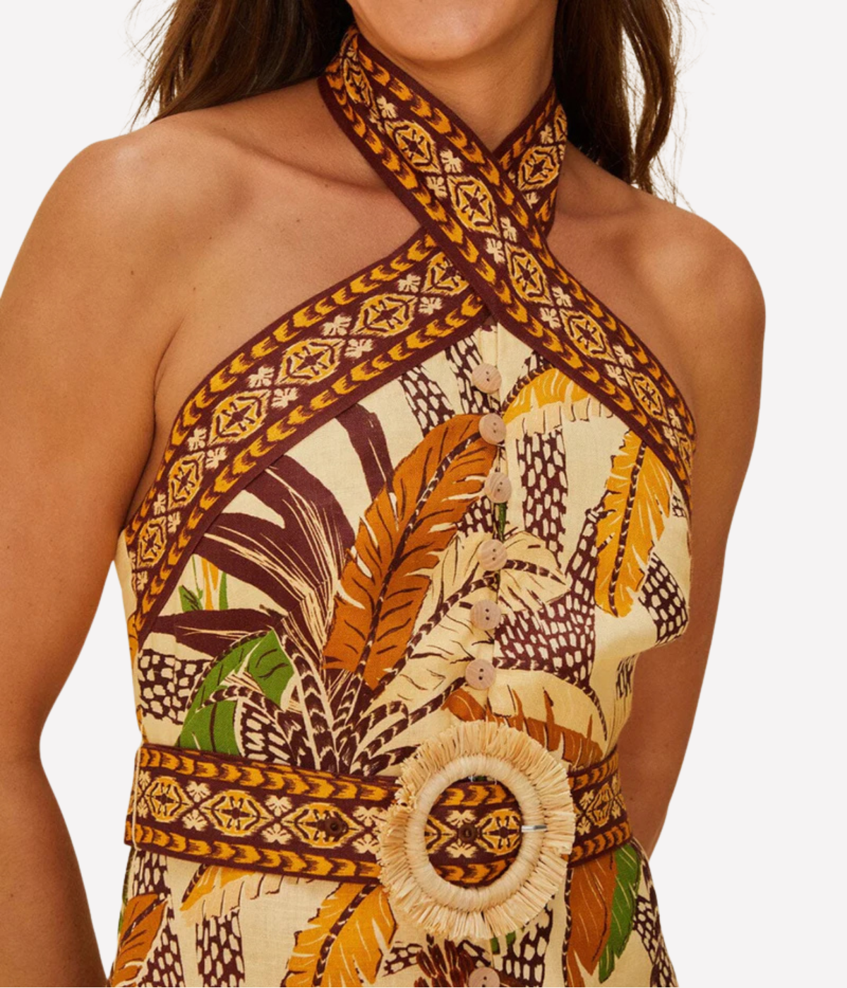 Foliage Halter Neck Dress in Sketch Sand