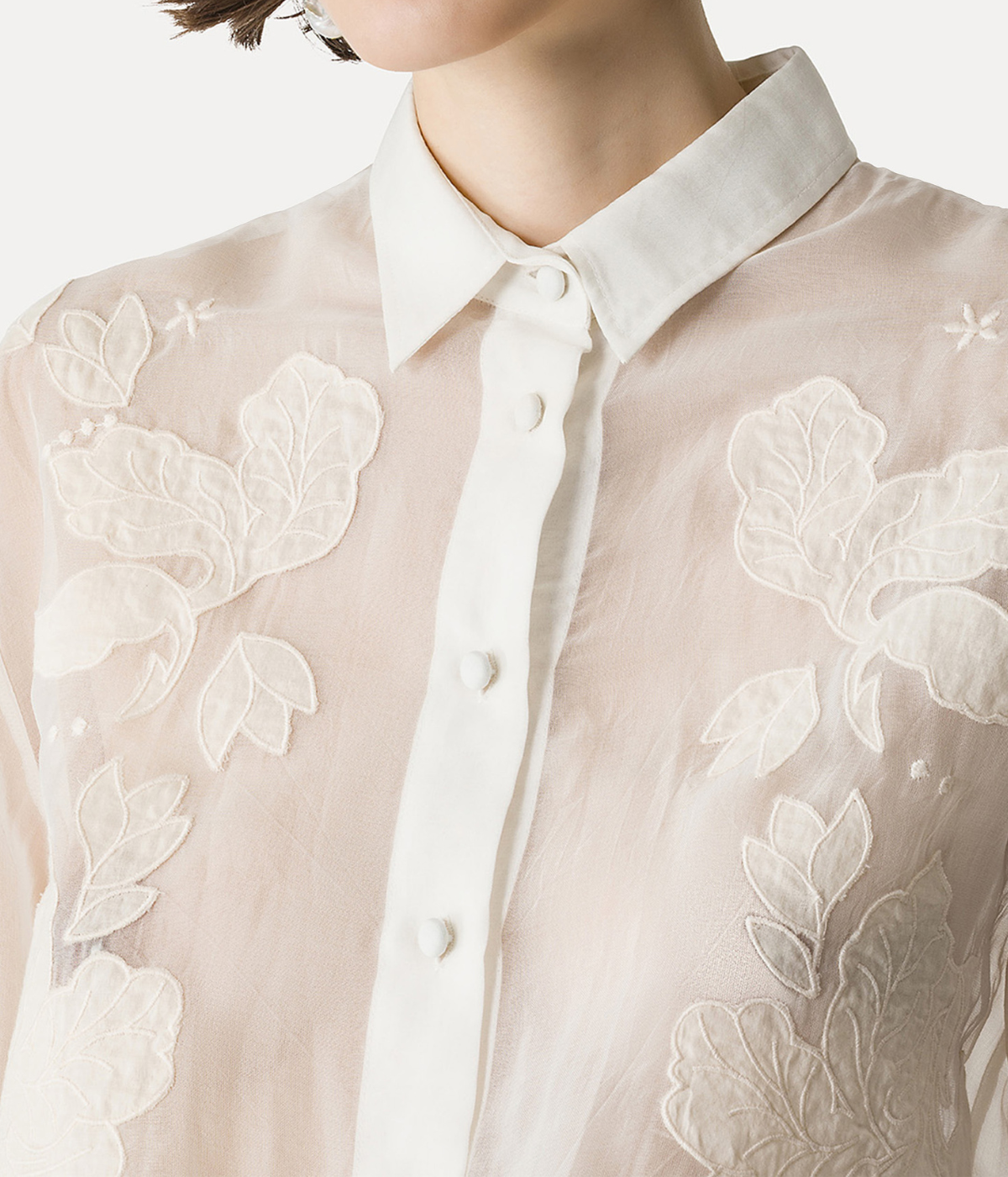 Iris Velvet Embroidery Organza Shirt in Avorio