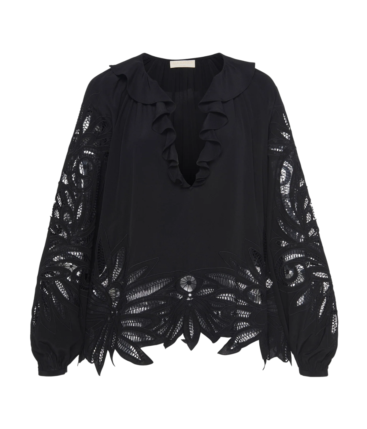 Adonis Long Sleeve Silk Applique Blouse In Noir
