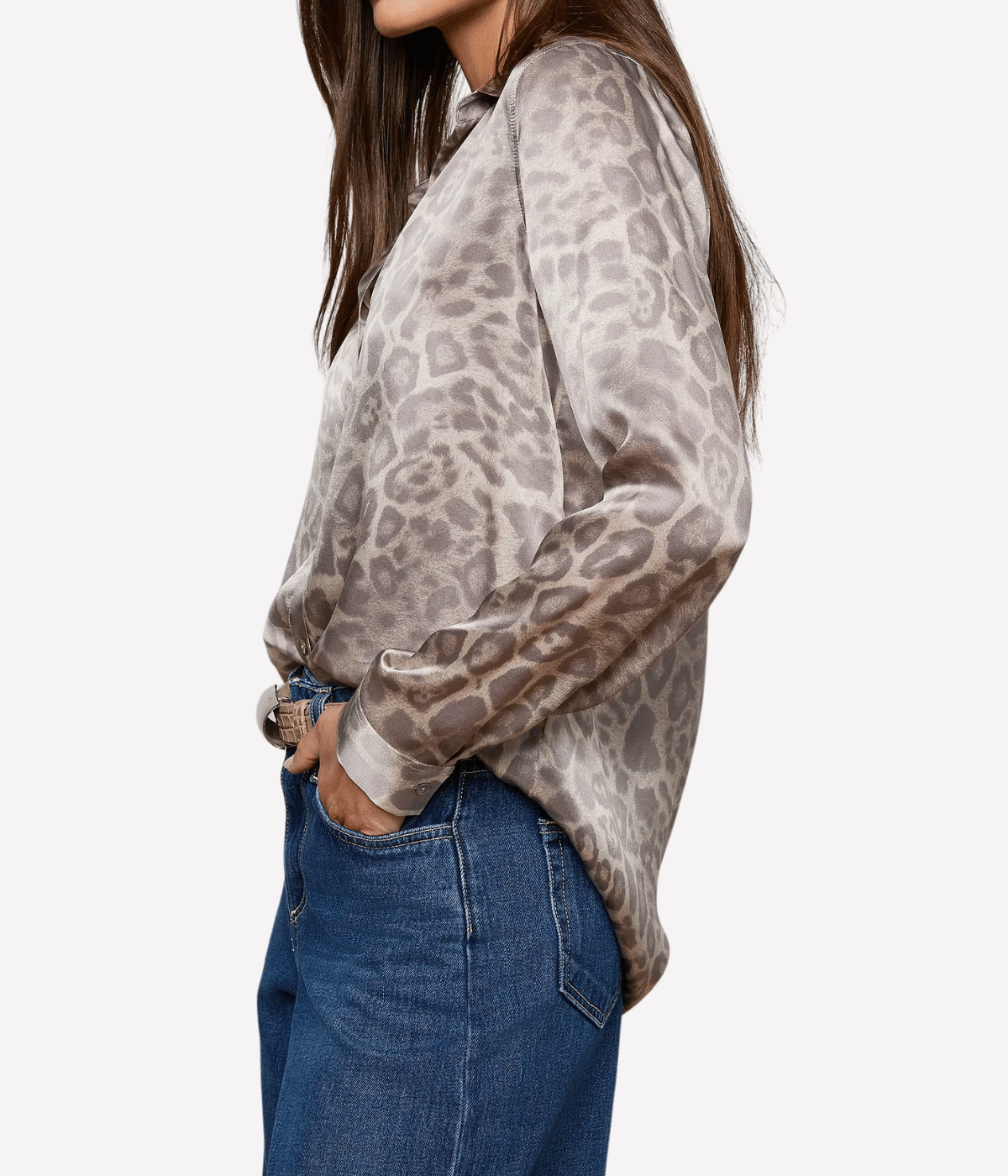 Tyler L/S Blouse in Grey Multi Leopard