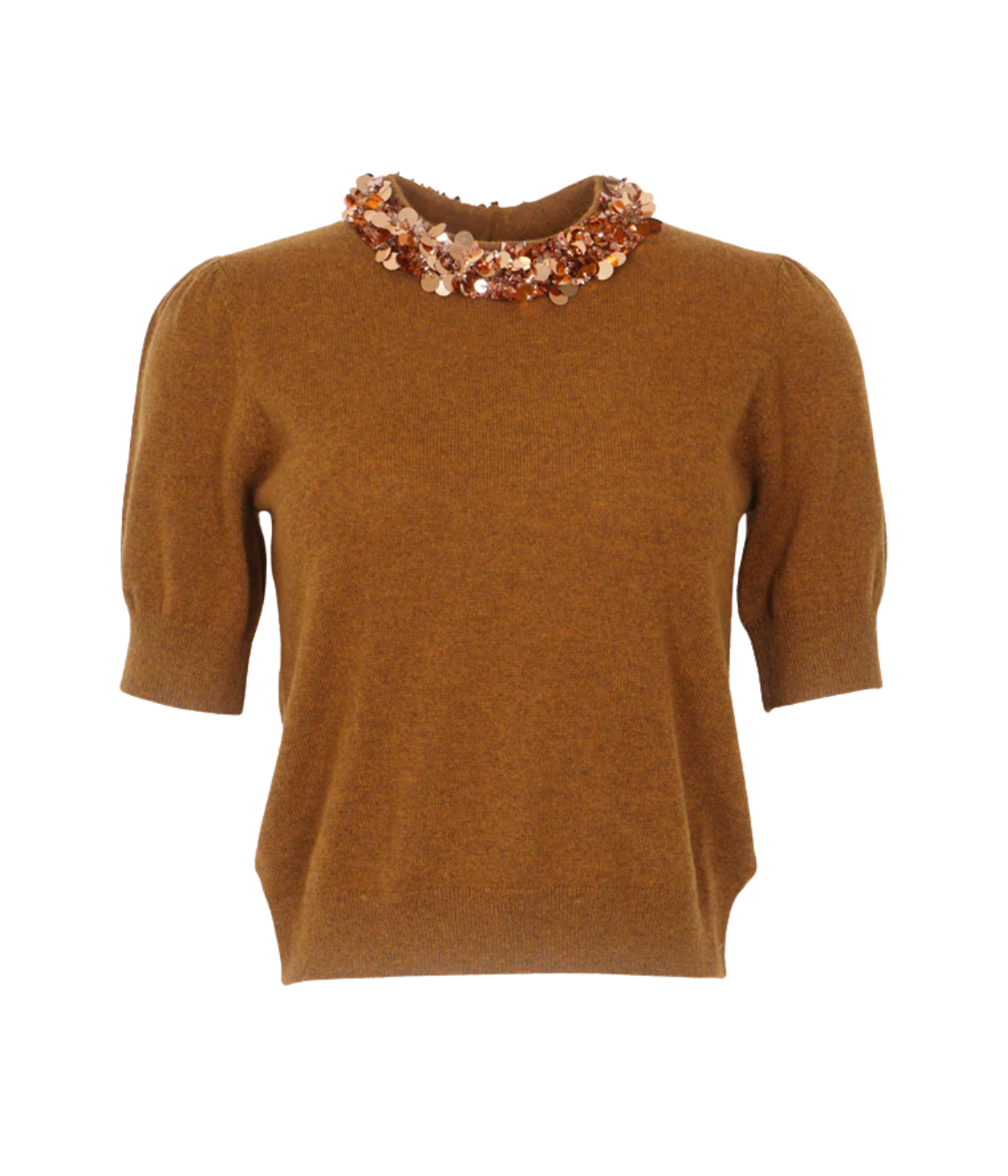 Liv Embroidered Cashmere Short Sleeve in Umber
