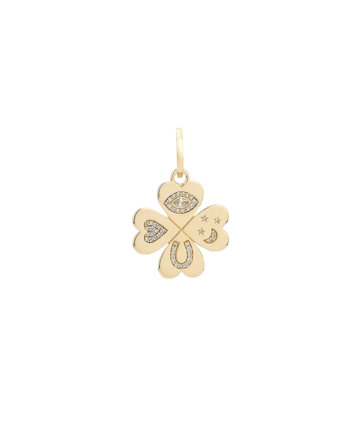 Good Luck Diamond Clover Hinged Charm in 14K Yellow Gold