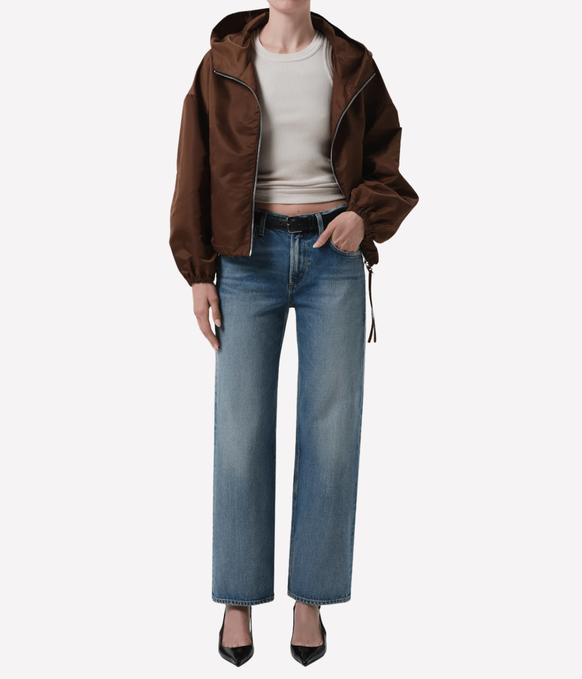 Cropped Windbreaker In Brown