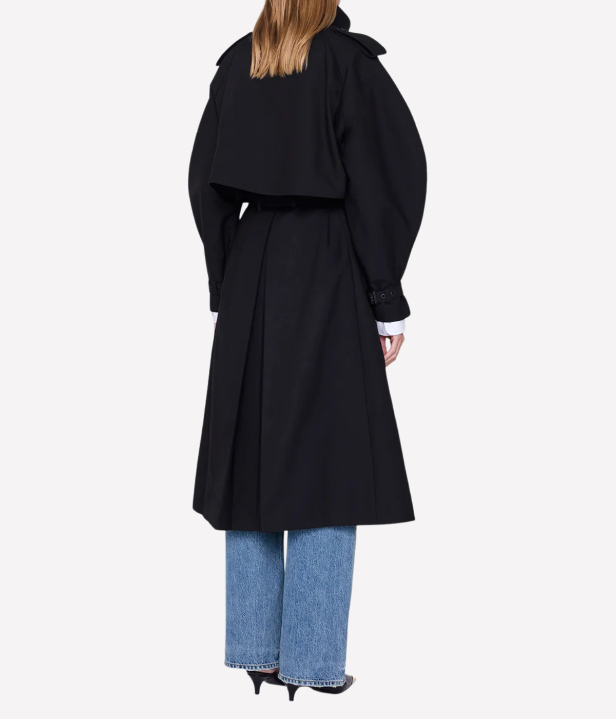Anine Bing Pascale Maxi Trench in Black – back view on model