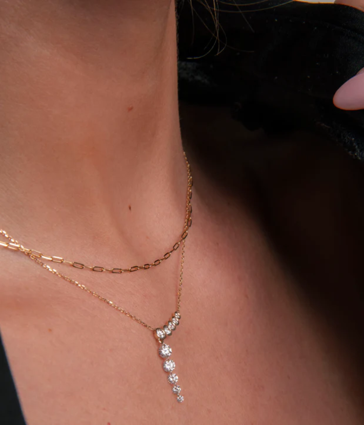 Five Diamond Line with Quintuple Pierced Diamond Necklace