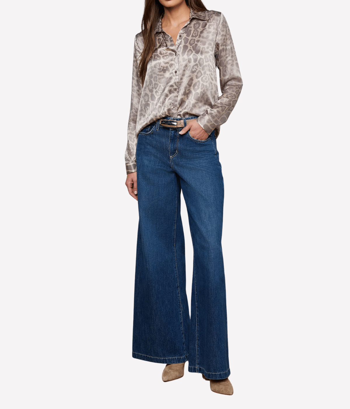 Tyler L/S Blouse in Grey Multi Leopard