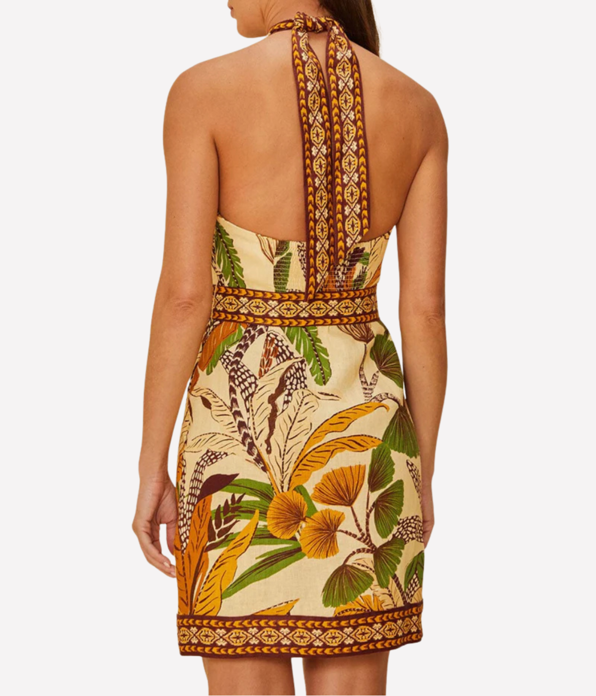 Foliage Halter Neck Dress in Sketch Sand
