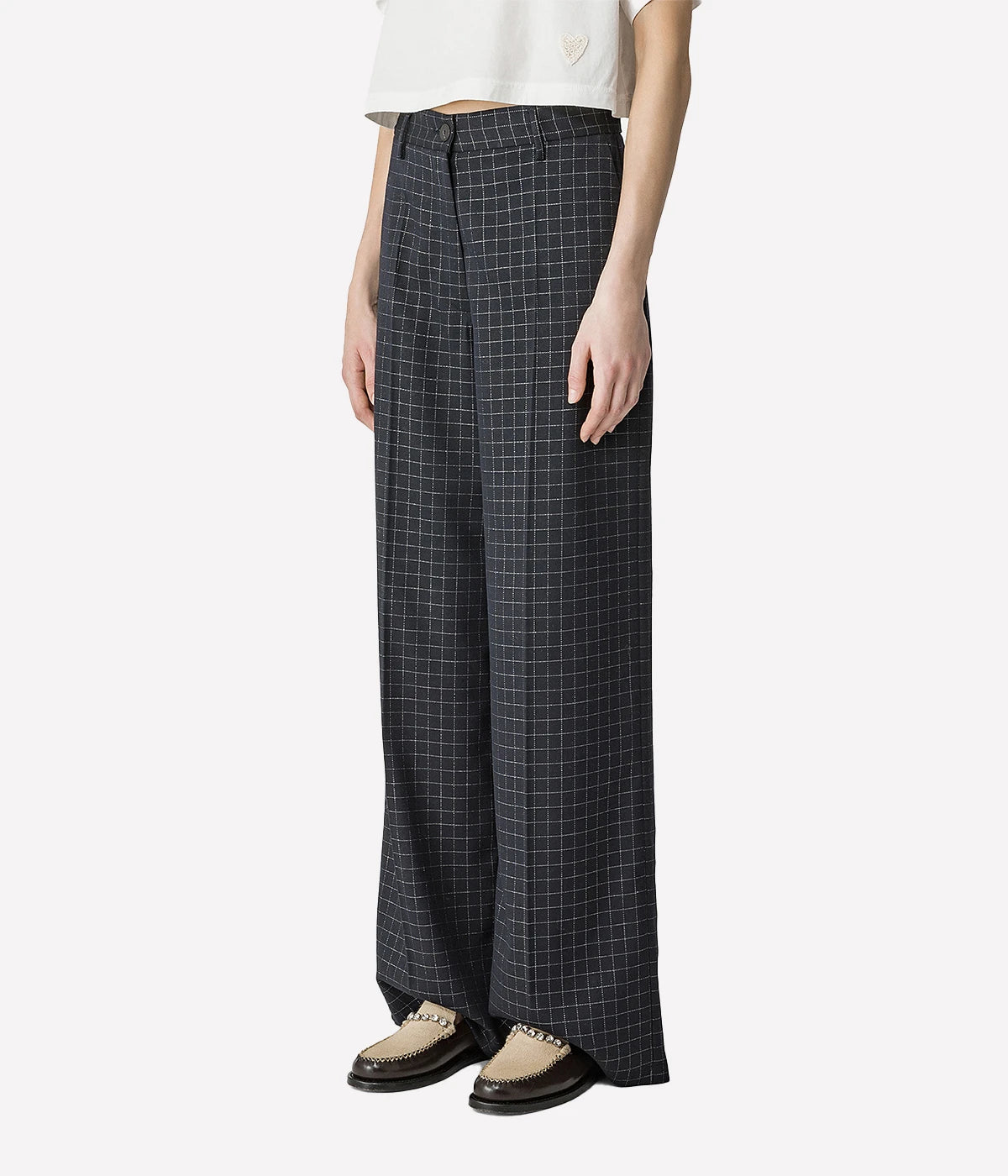 *FINAL SALE* Batavia Silver Check Pantin Nero