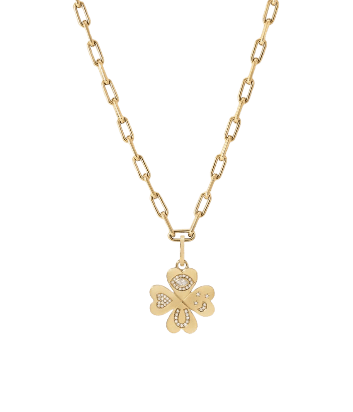 Good Luck Diamond Clover Hinged Charm in 14K Yellow Gold