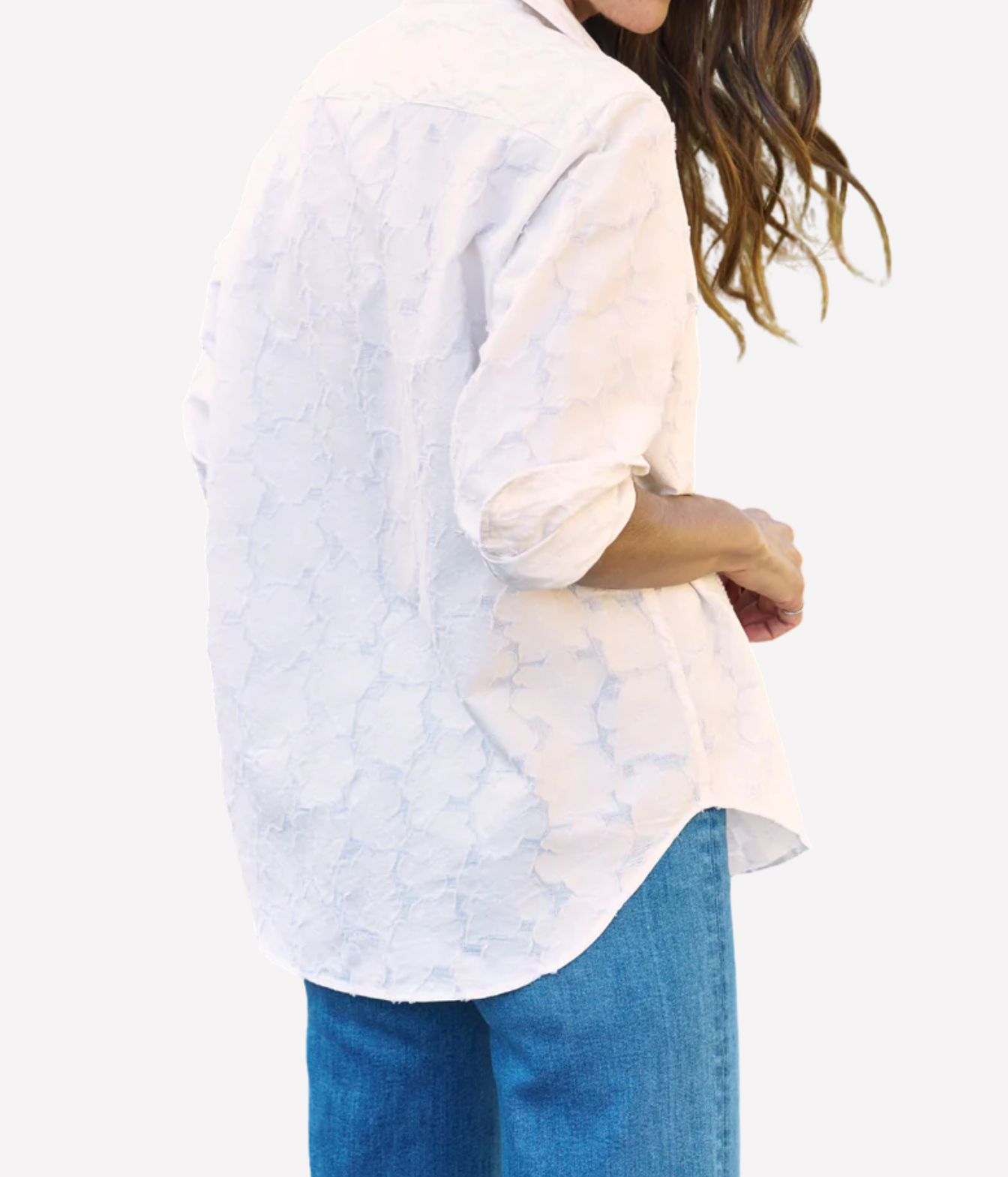 Eileen Woven Button Up Shirt In Textured Natural Flowers