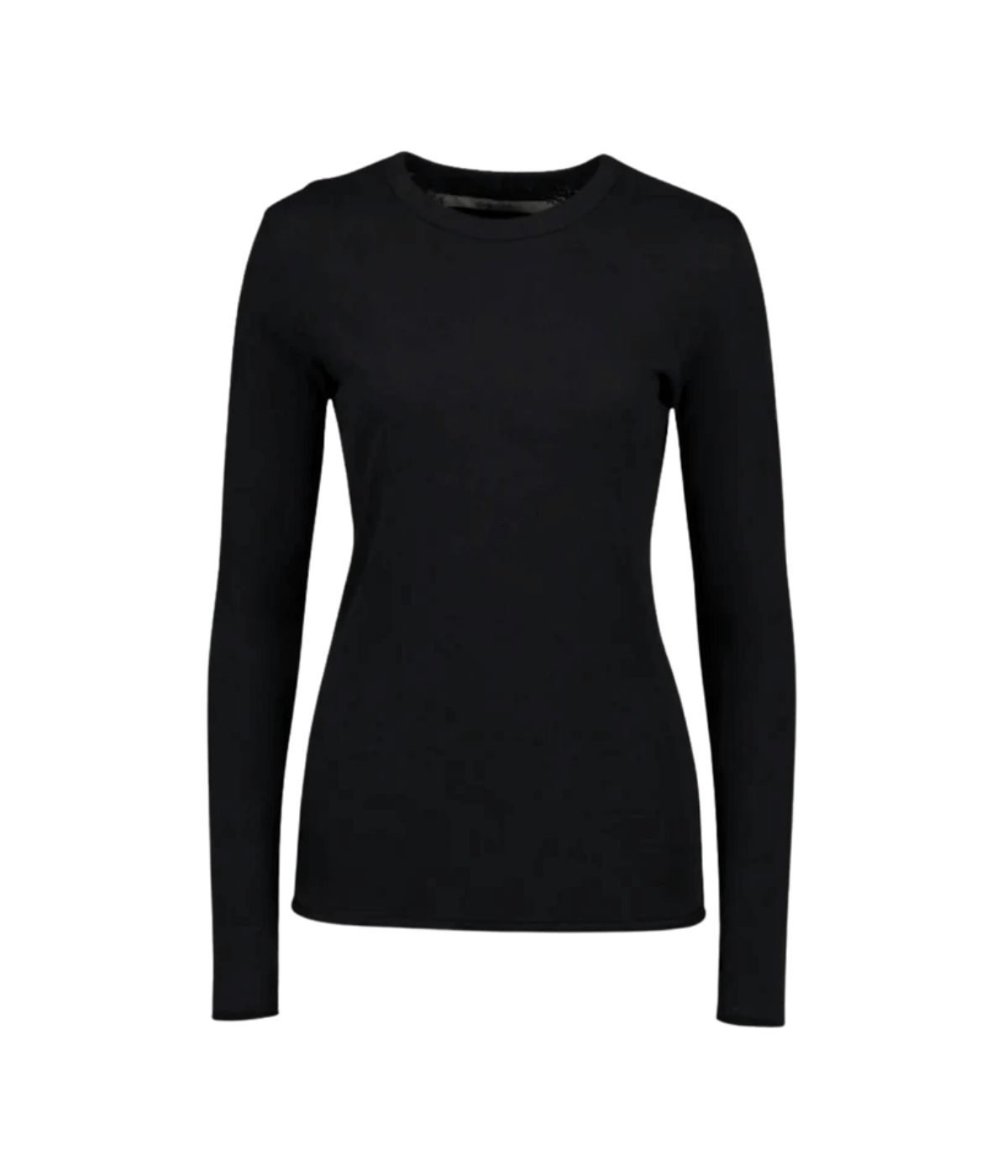 Cashmere Crew Neck Fitted Long Sleeve Top in Black