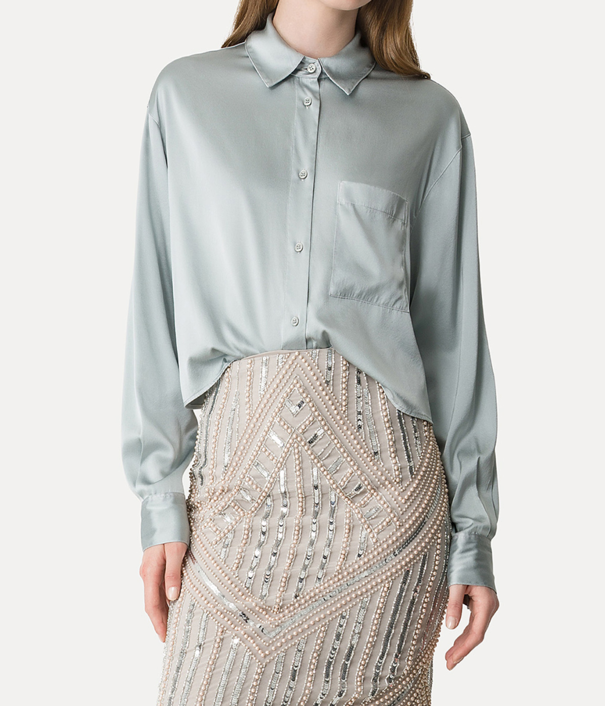 Stretch Silk Satin Shirt in PEARL