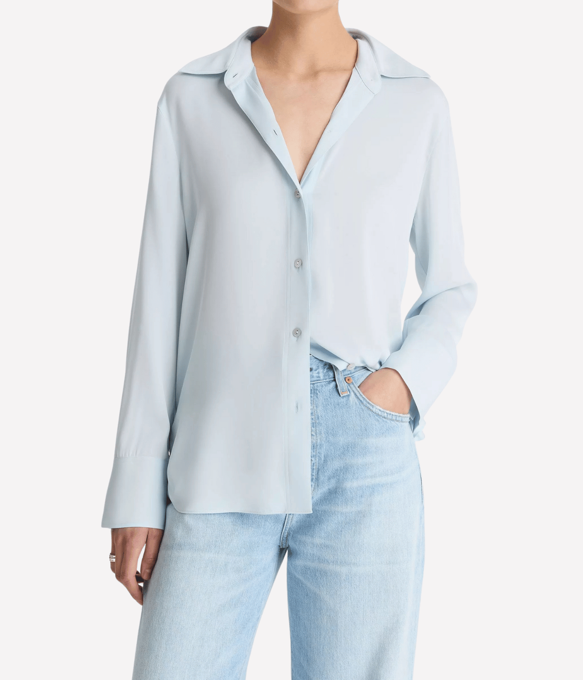 L/S Button Down Silk Blouse in GLACIER