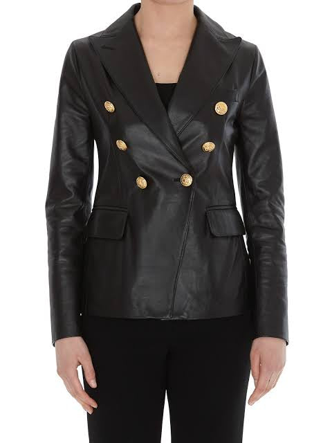 Lizzie Leather Blazer in Nero