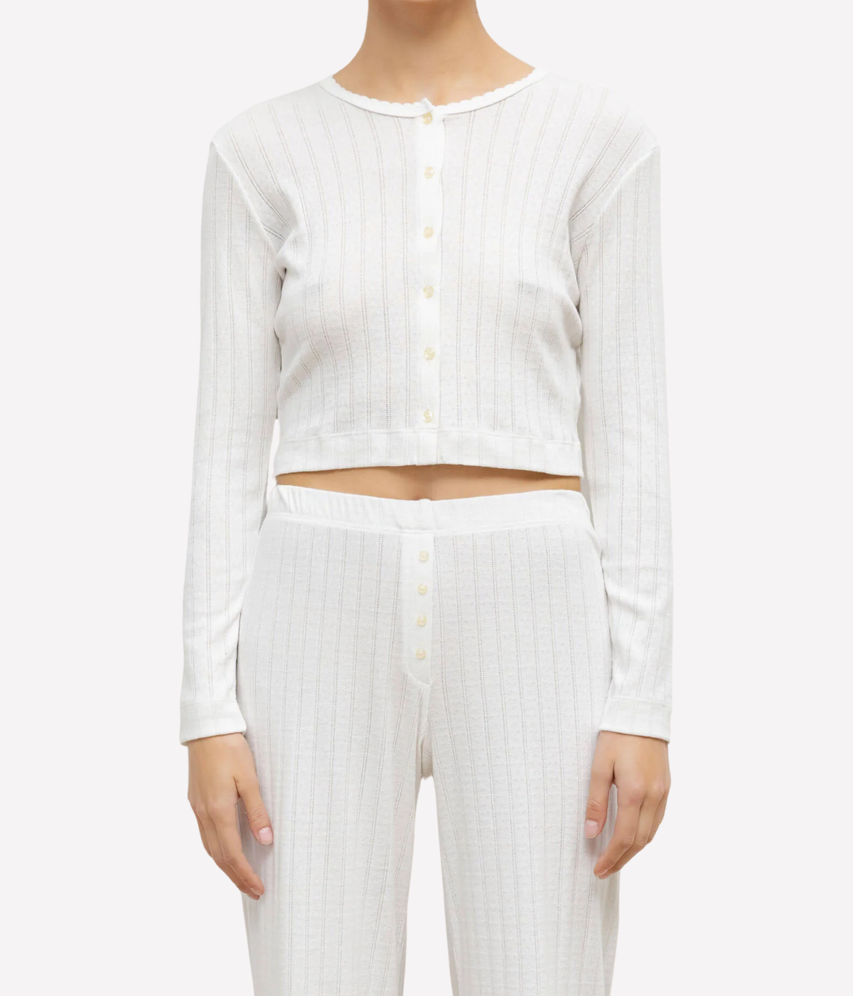 Pointelle Crop Cardigan in White