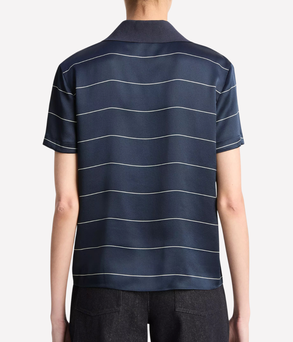 Knit Collar Stripe Polo in Costal Blue & Cream