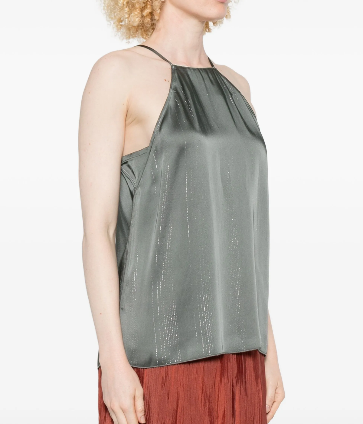 Silver pinstripe satin strap top in ombra