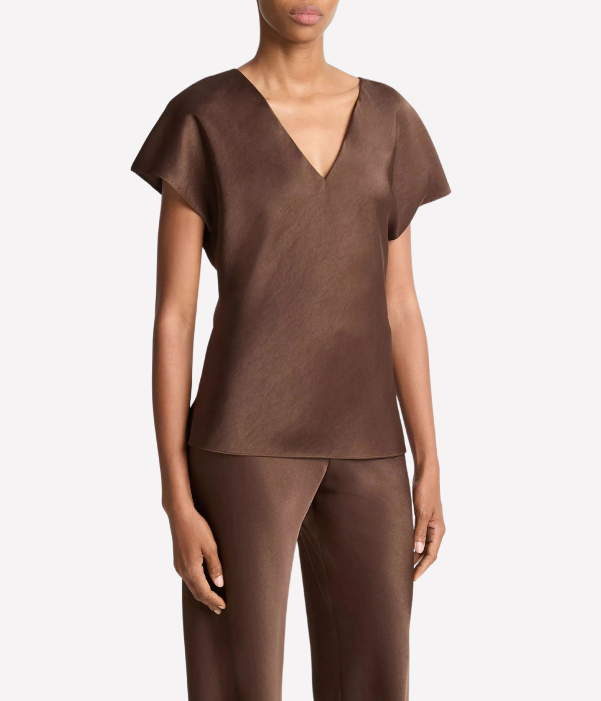 Cap Sleeve V NK Blouse in Espresso