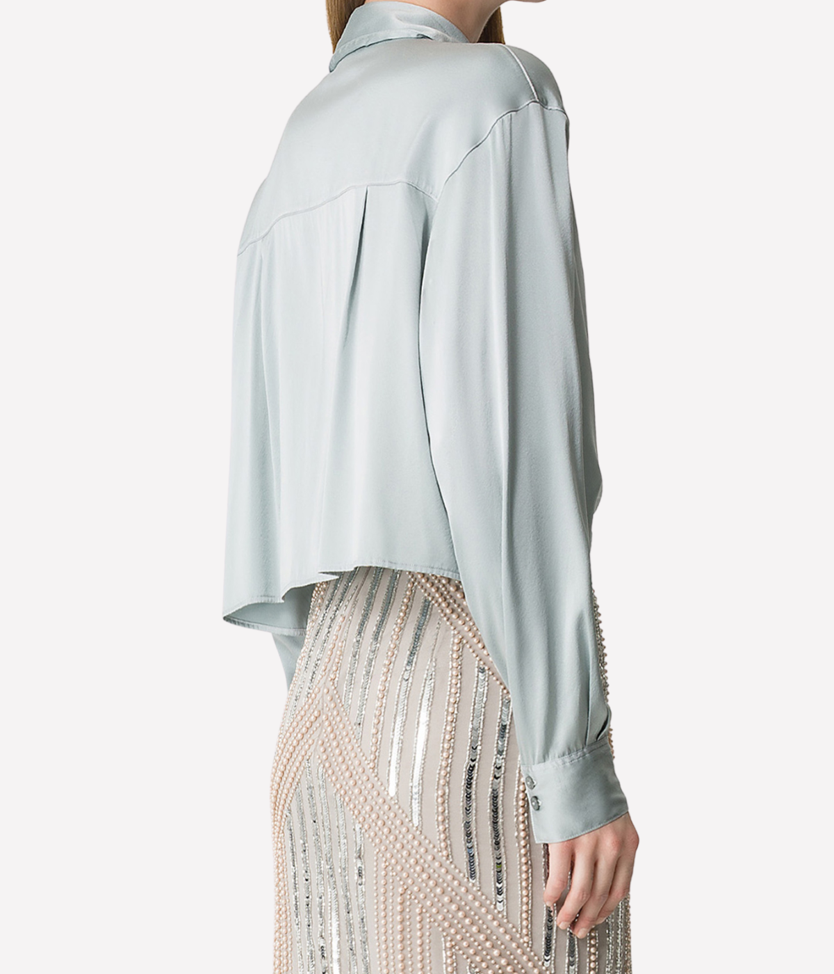 Stretch Silk Satin Shirt in PEARL