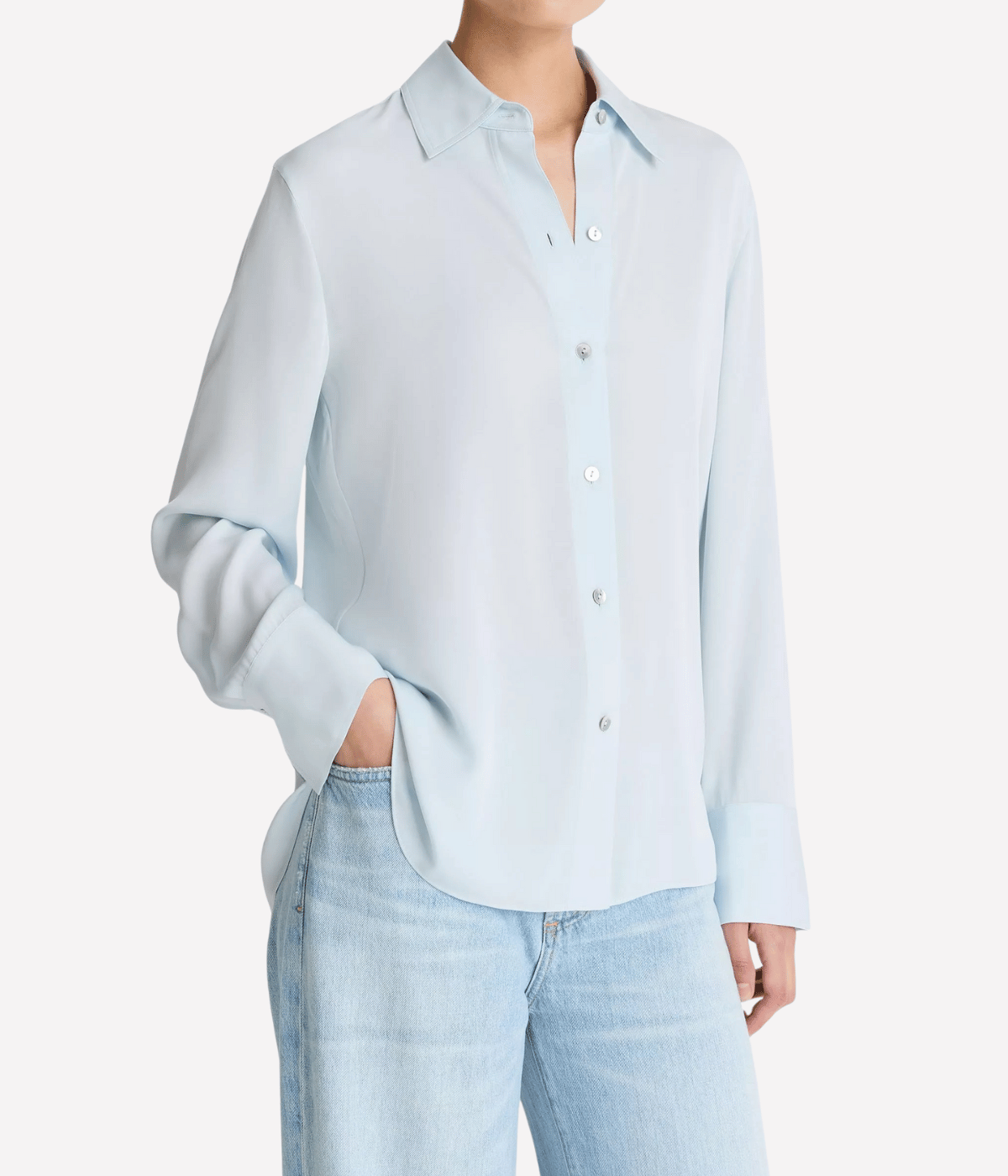 L/S Button Down Silk Blouse in GLACIER