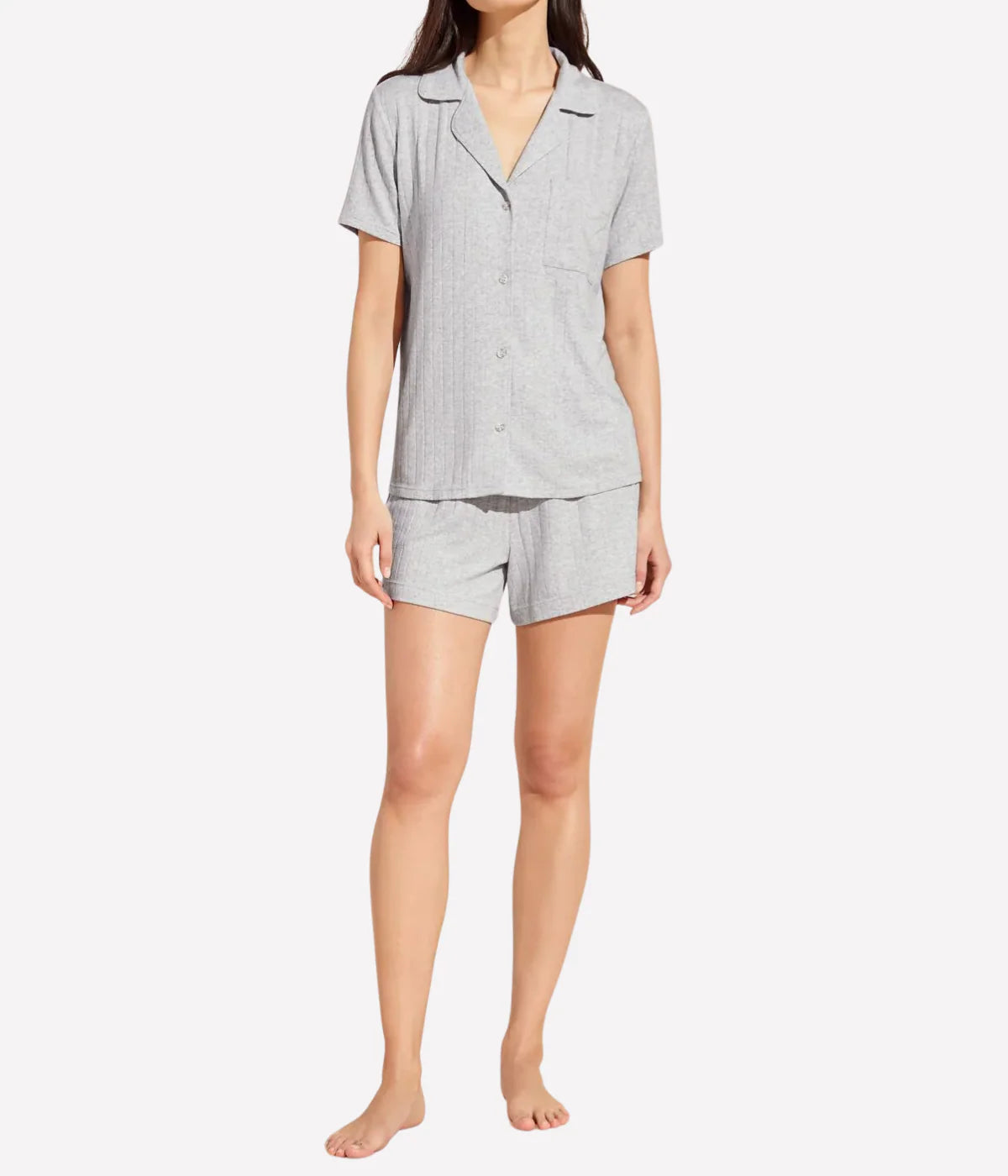 Gisele Rib Short Sleeve Pj Set In Heather Grey