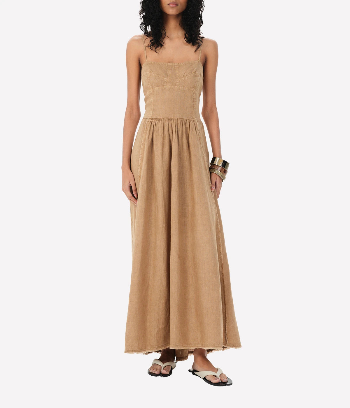 ALT text: Midi dress with an A-line silhouette and bustier top, perfect for versatile styling.