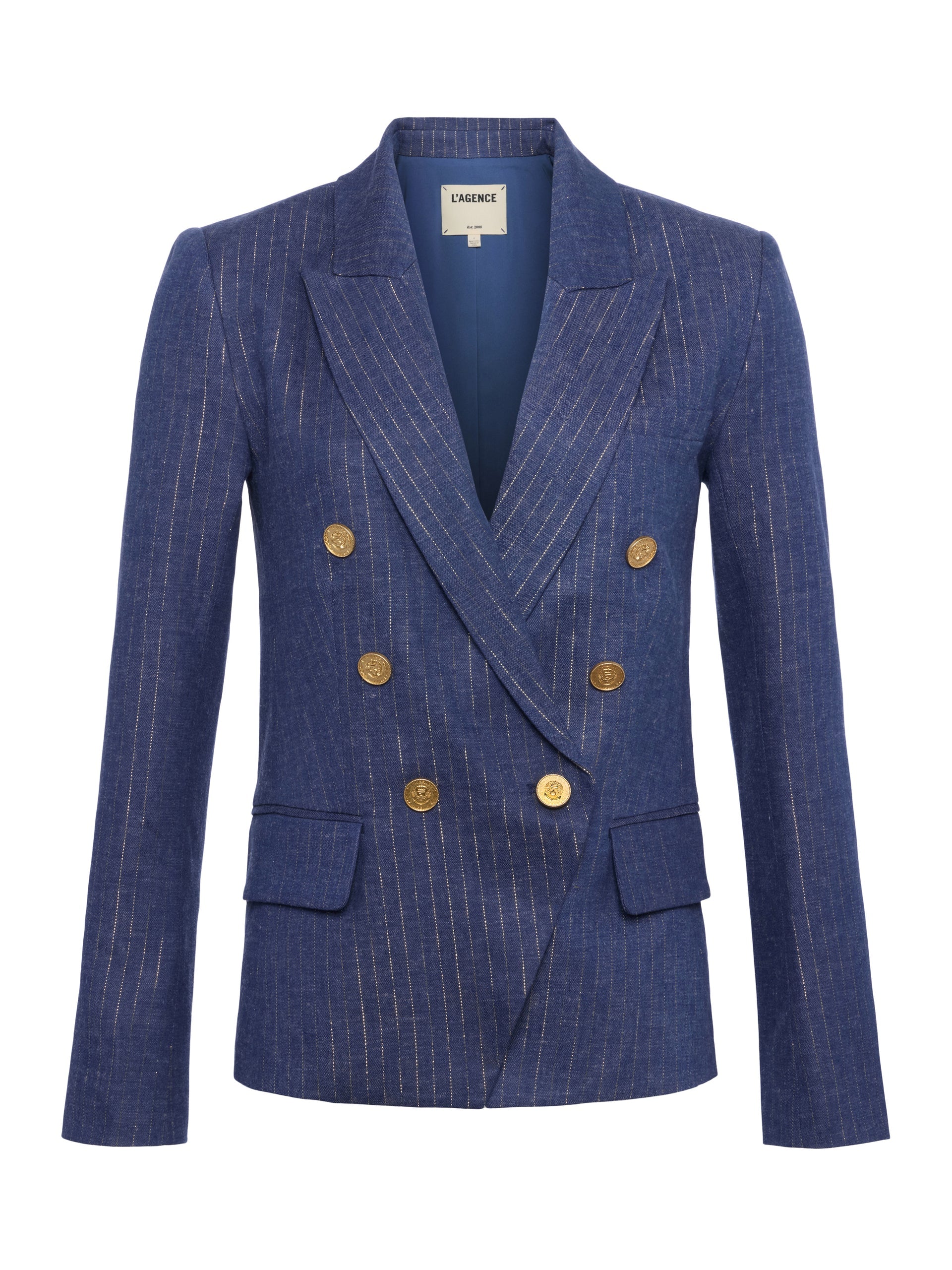 Kenize Double Breasted Blazer in Wild Wind Gold Pinstripe