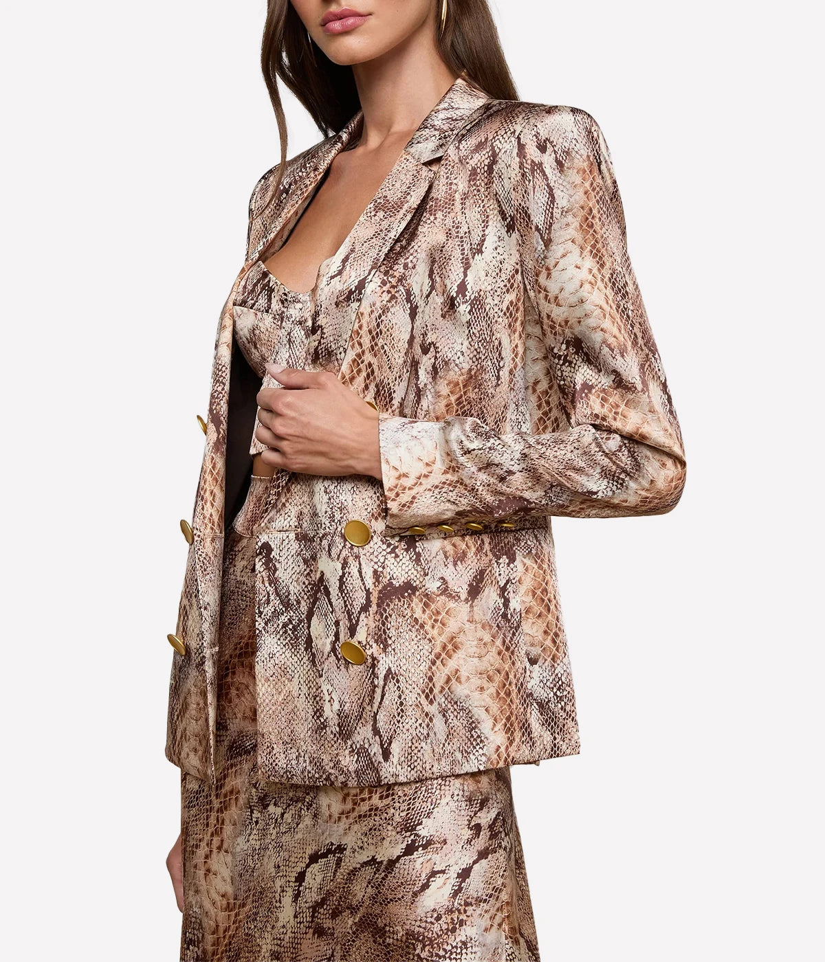 Colin Double Breast Blazer in Tan Multi Western Snake