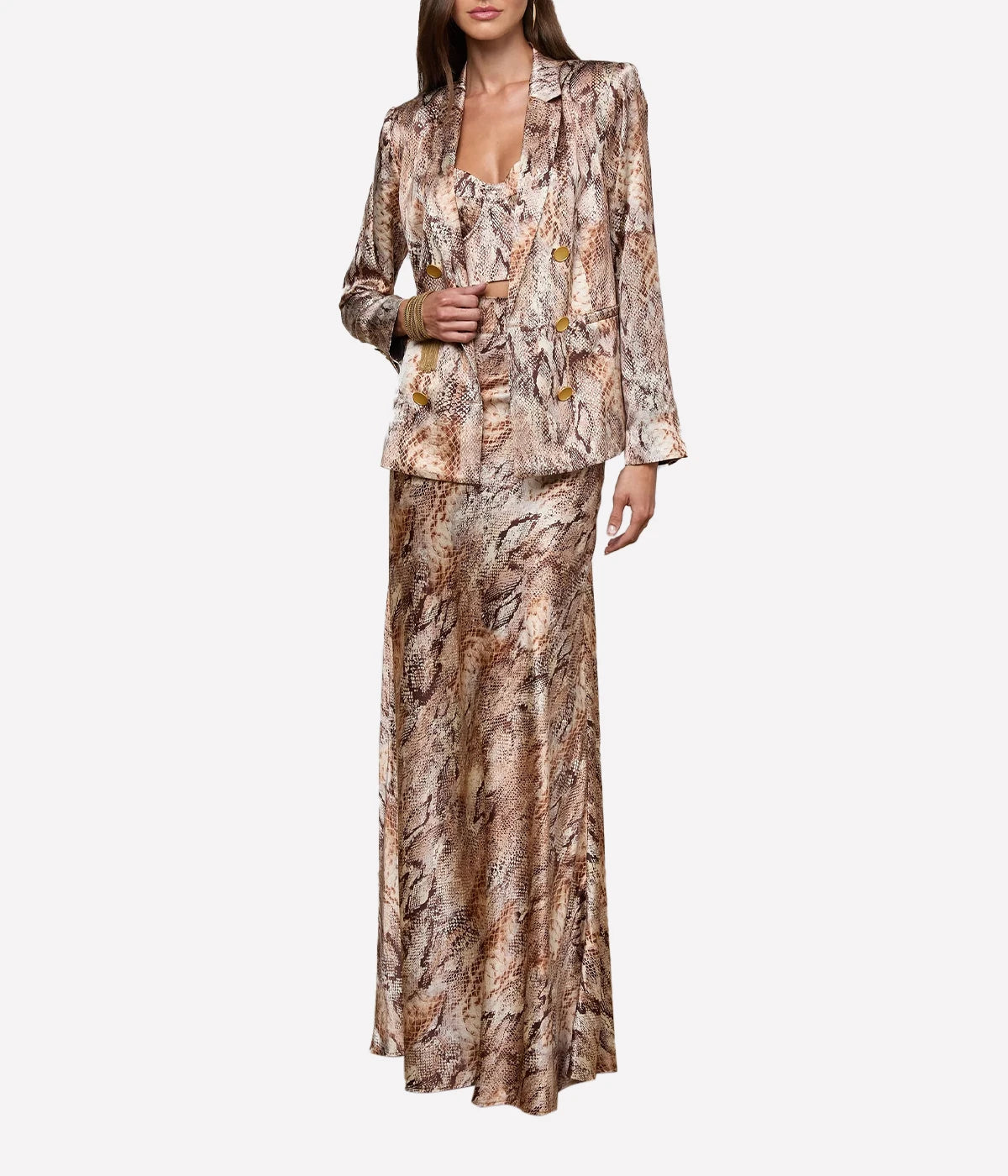 Colin Double Breast Blazer in Tan Multi Western Snake