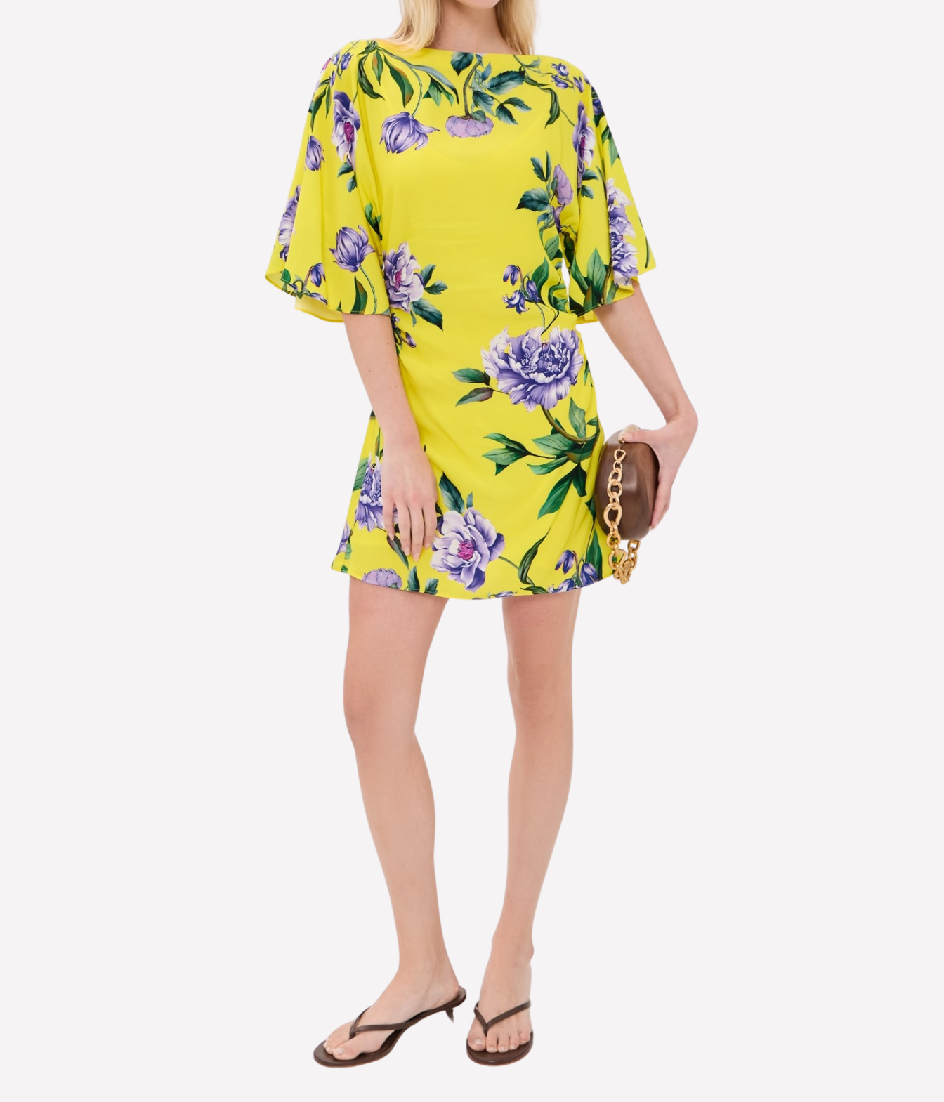 Boat Neck Short Dress In Yellow