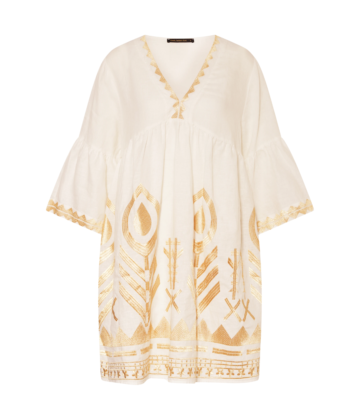 Feather Bell Sleeve Short Dress in Natural Champagne