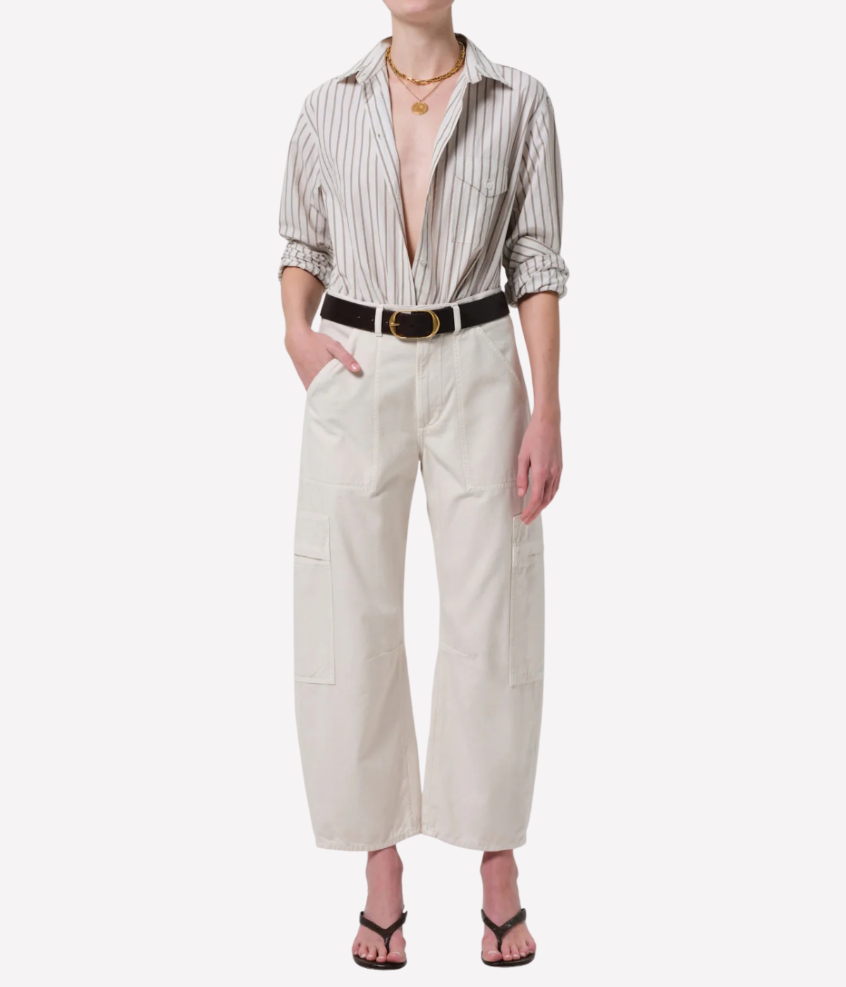 Marcelle Low Slung Cargo in Sateen Pant in Almondette