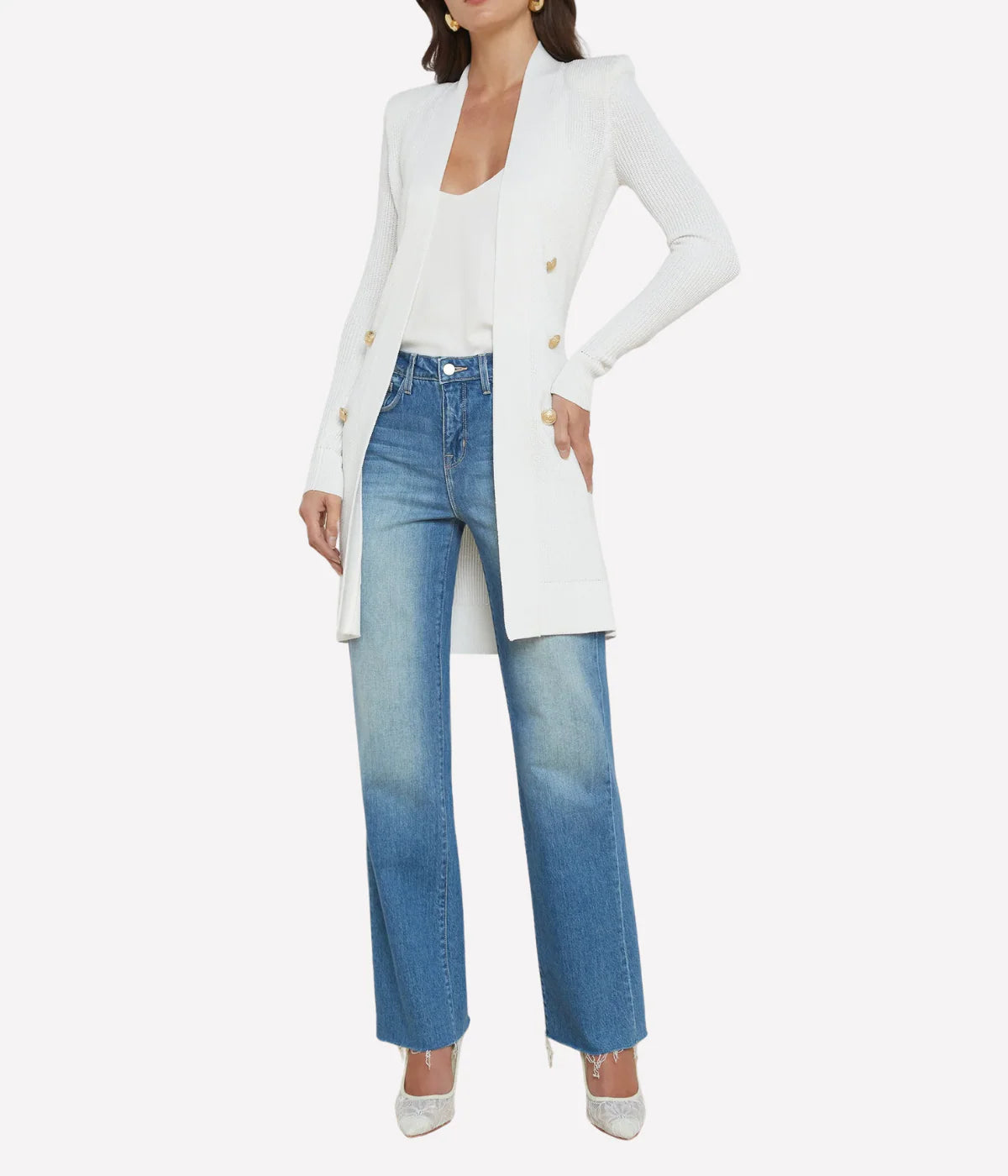 Noe Double Breasted Cardigan in WHITE