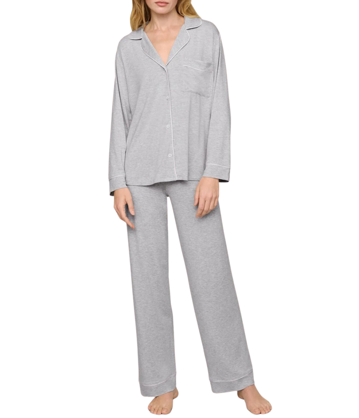 Gisele Long PJ Set in Heather Grey and Sorbet Pink