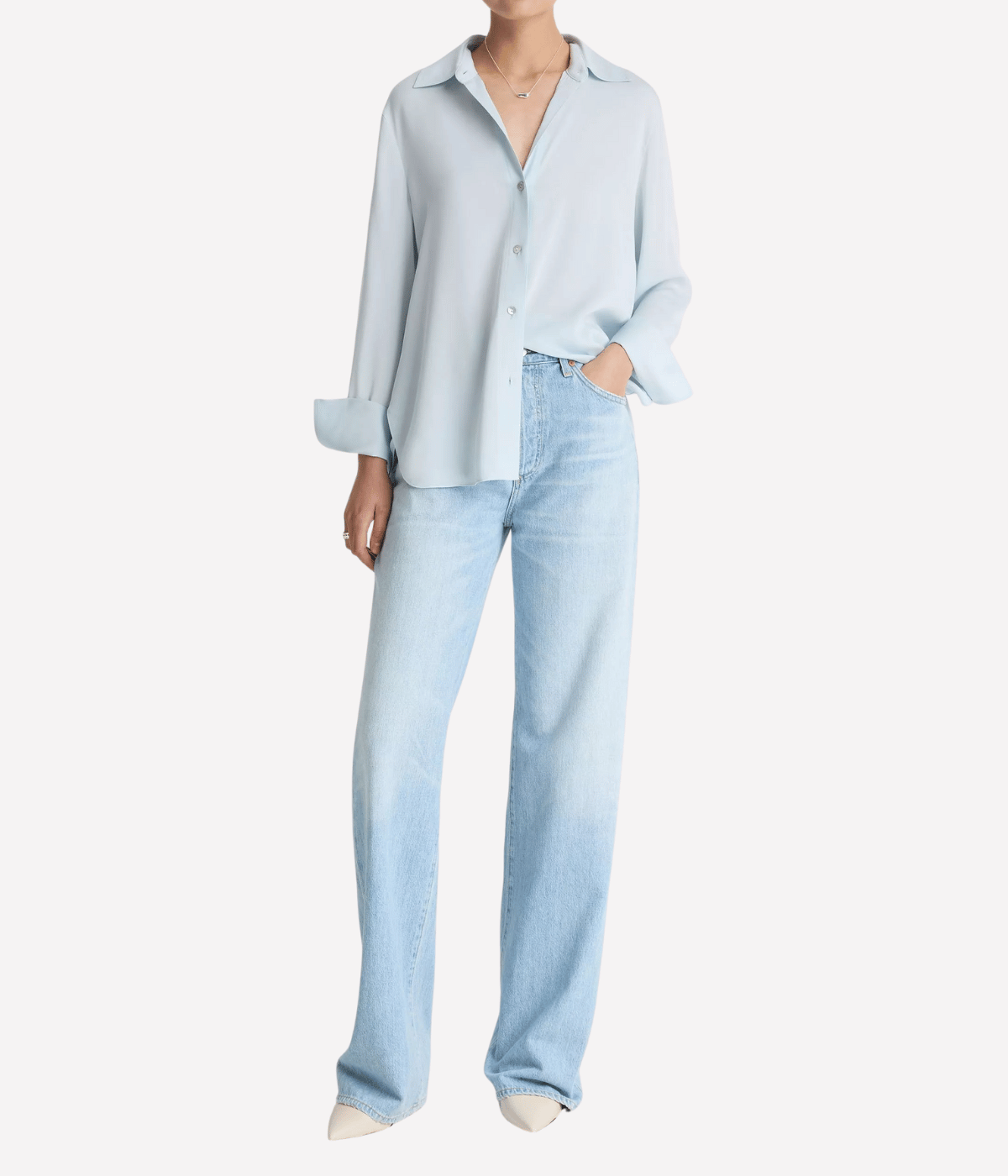 L/S Button Down Silk Blouse in GLACIER