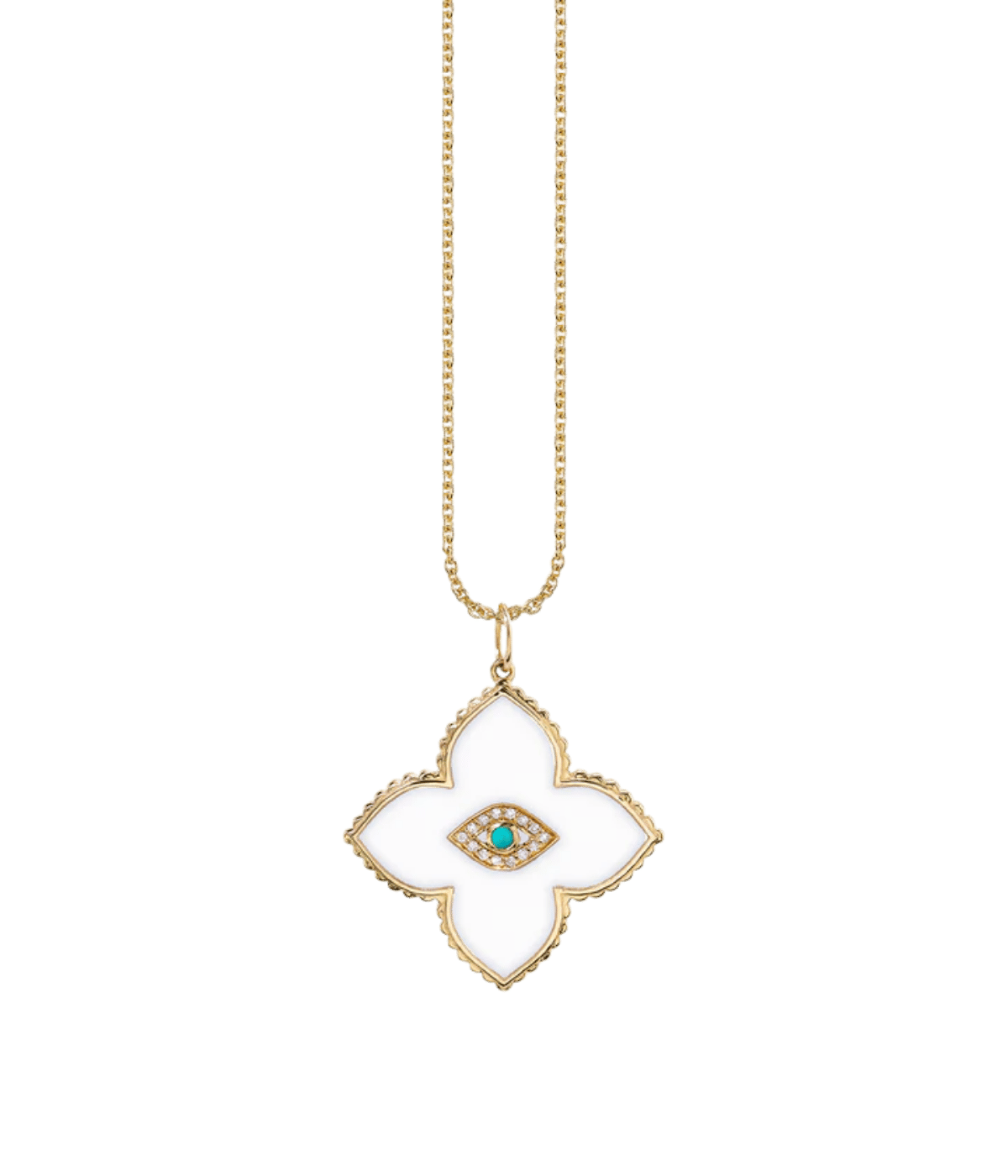 Bezel Protective Eye Moroccan Necklace in 14k Yellow Gold