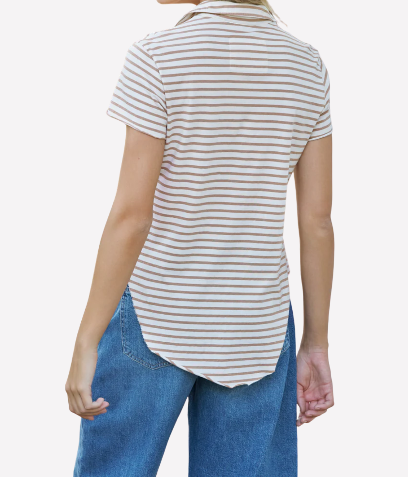 Charlotte Perfect Polo in Vintage White Camel Stripe